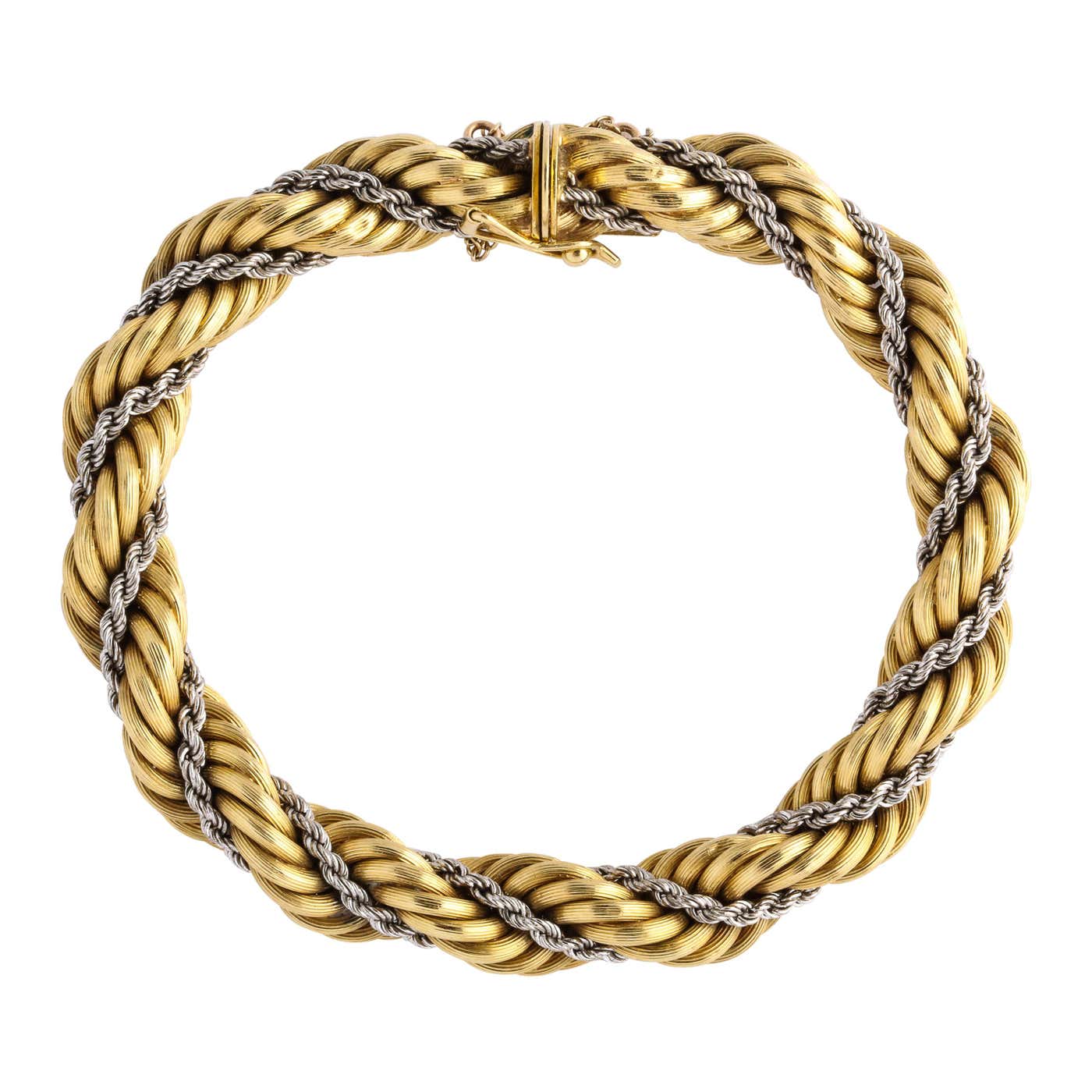 Cartier Rope Chain 1960s Cartier Two-Tone Gold Rope Twist Chain Bracelet with Box For Sale ...