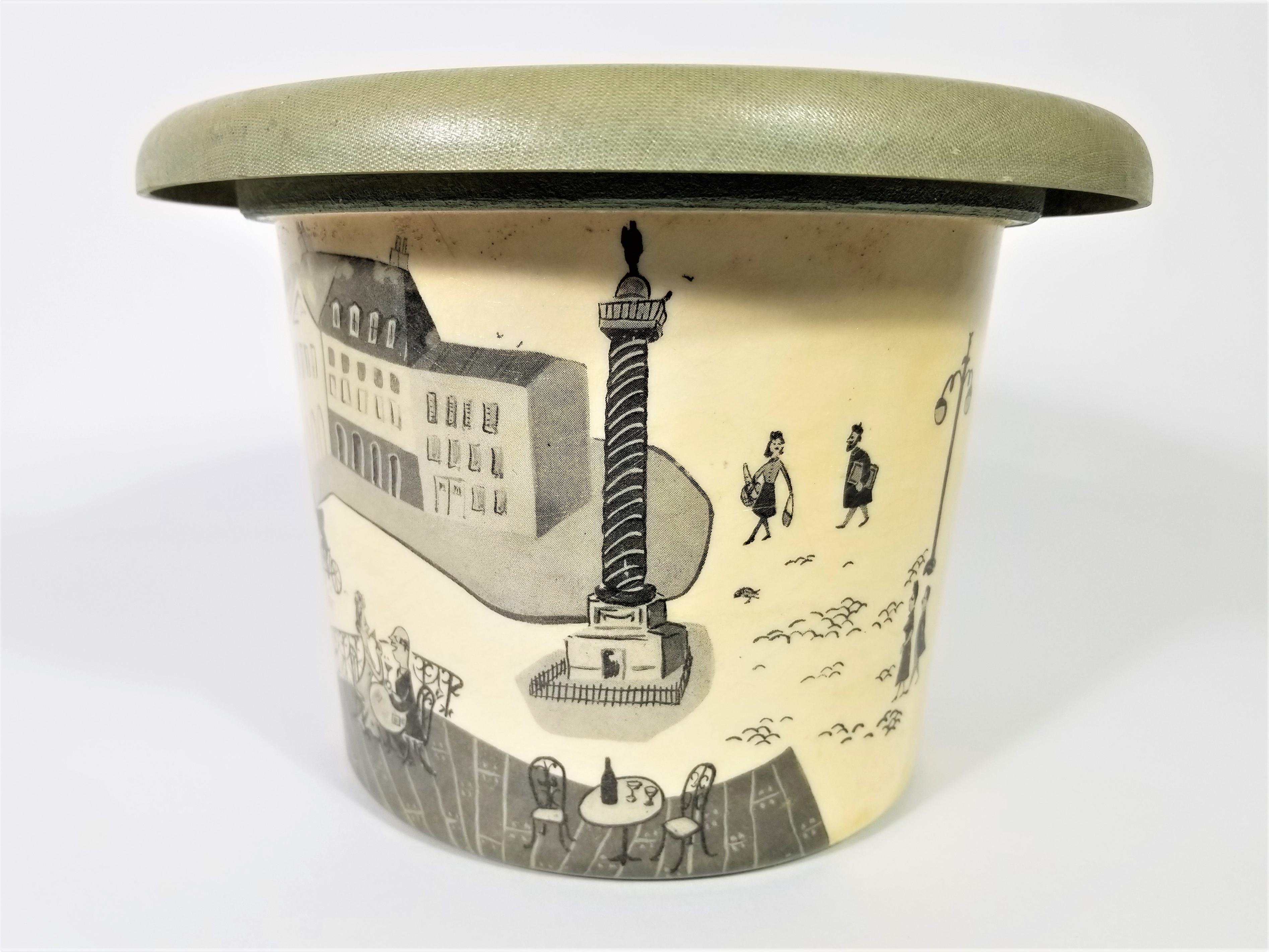 Rare 1950s Champagne Bucket Fiberglass with French Scene In Good Condition In New York, NY