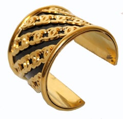 Rare 1950's Chanel Gold Tone and Enamel Wide Cuff Bracelet