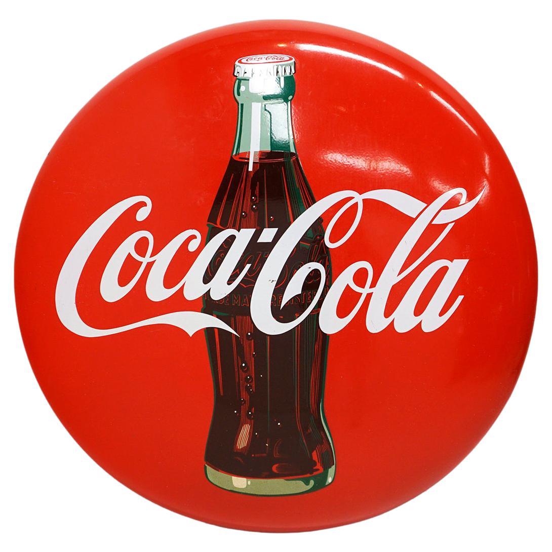 Rare 1950's Coca Cola Button Sign with Bottle Image