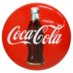 Rare 1950's Coca Cola Button Sign with Bottle Image