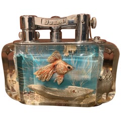 Rare briquet aquarium demi-aquarium Dunhill des années 1950, plaqué chrome, fabriqué en Angleterre