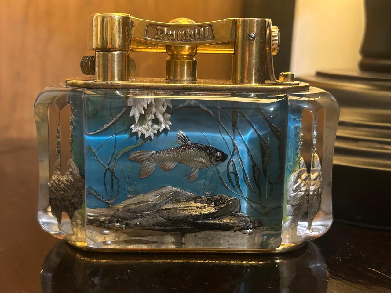 Seltener Dunhill Aquarium-Hängelampe mit halber Glasur, 1950er Jahre (Moderne der Mitte des Jahrhunderts) im Angebot