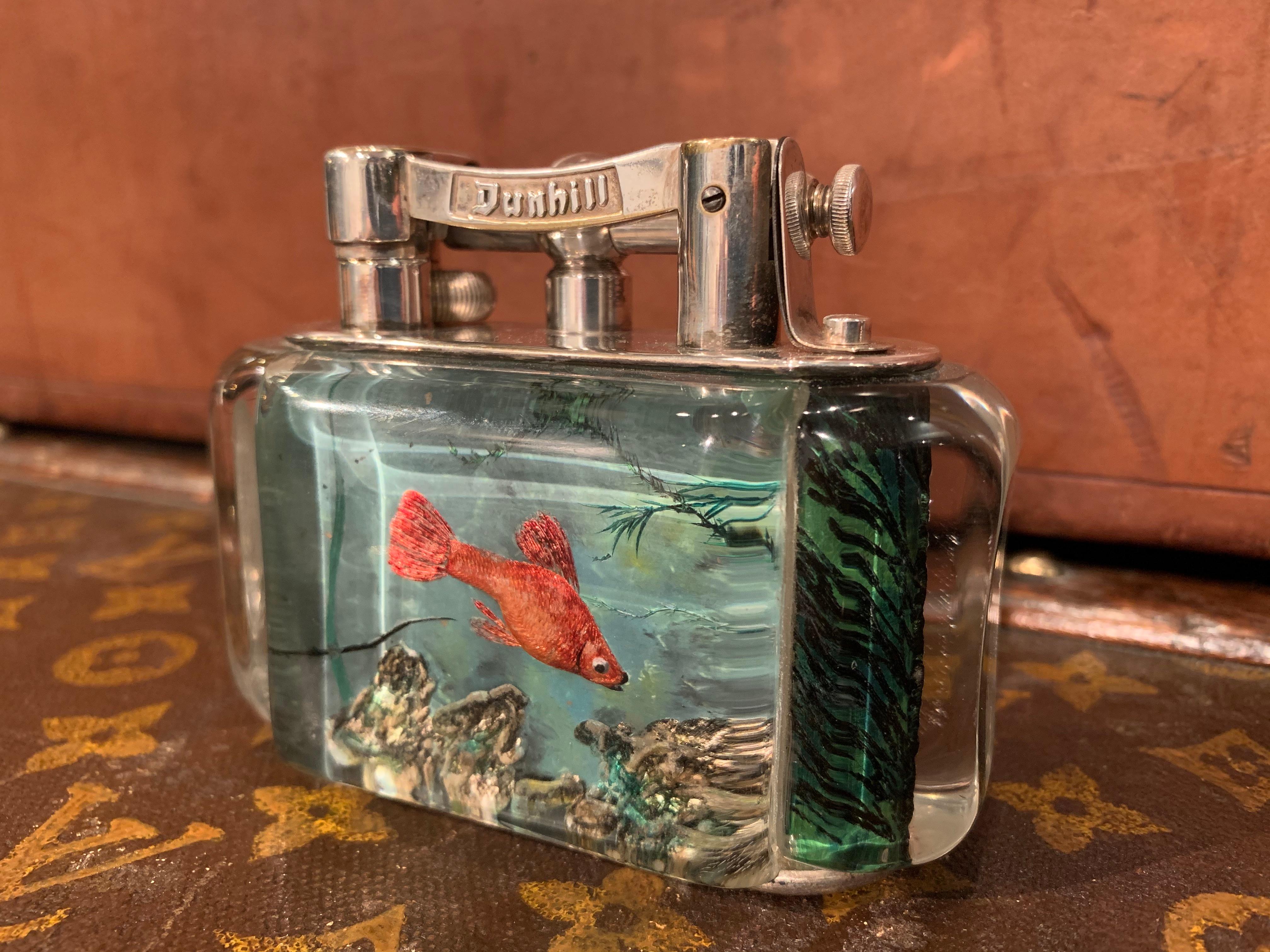 Mid-Century Modern Rare 1950s Dunhill Aquarium Half-Giant Lighter, Silver Plated, Made in England