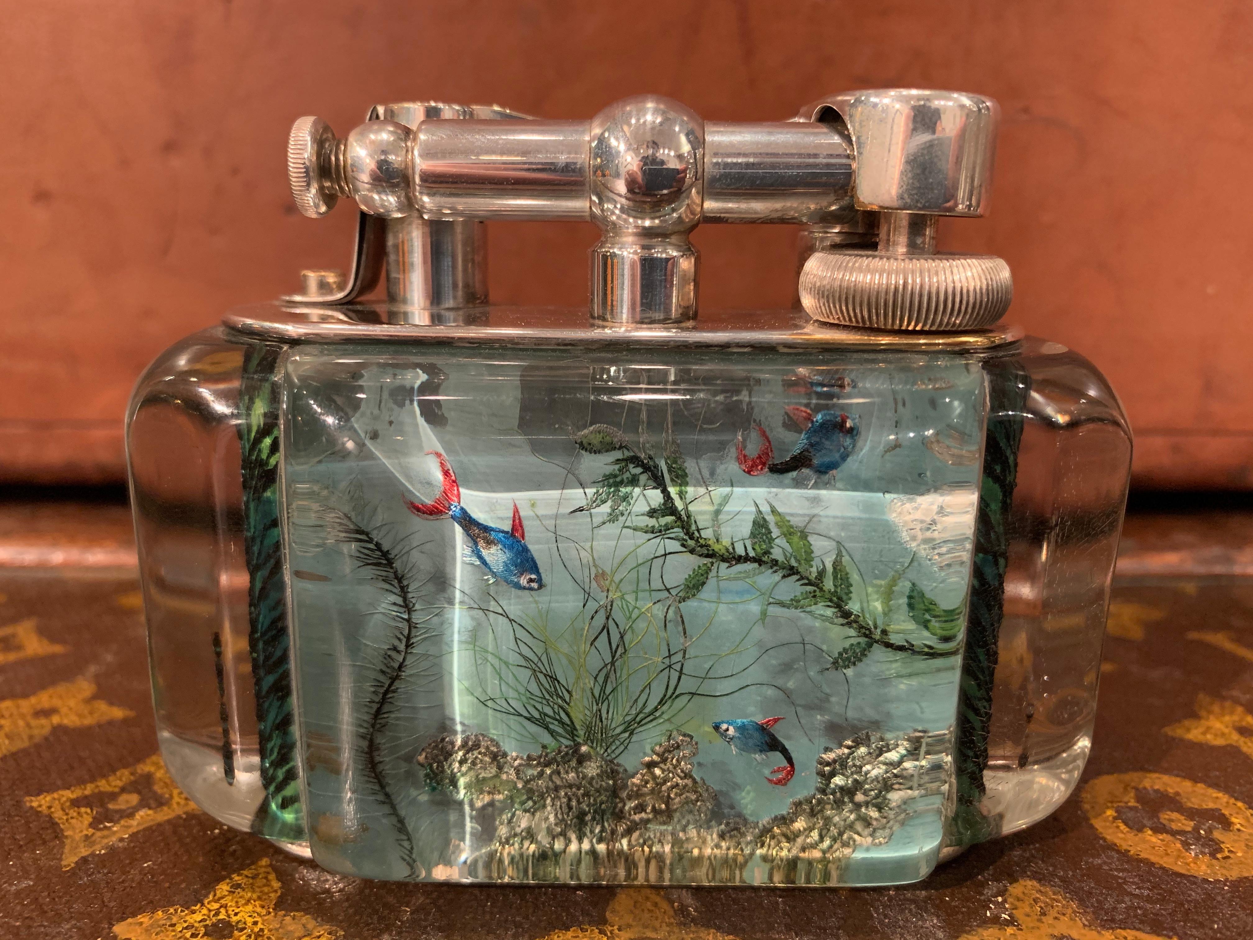 Mid-Century Modern Rare 1950s Dunhill Aquarium Half-Giant Lighter, Silver Plated, Made in England