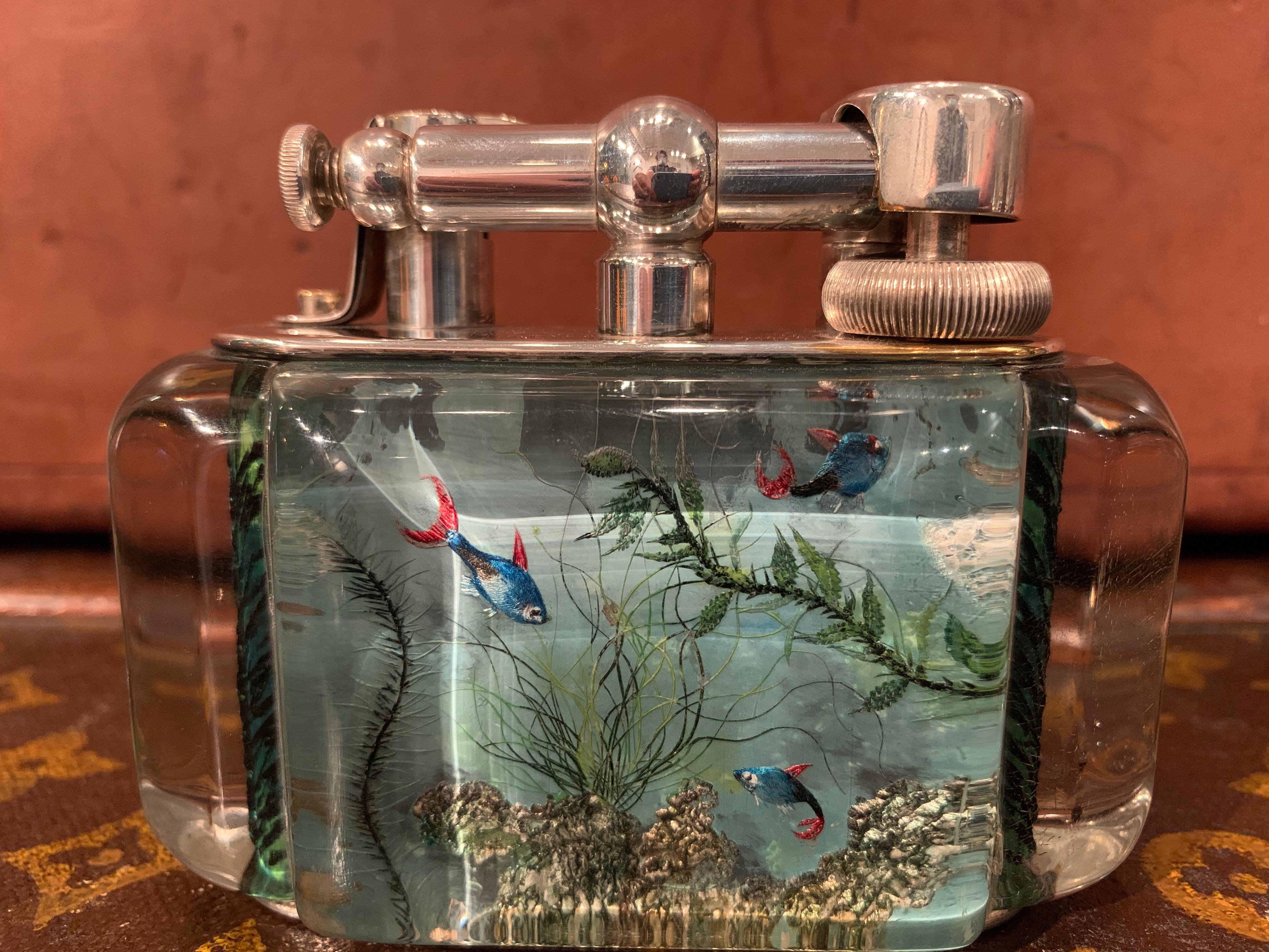 Mid-20th Century Rare 1950s Dunhill Aquarium Half-Giant Lighter, Silver Plated, Made in England