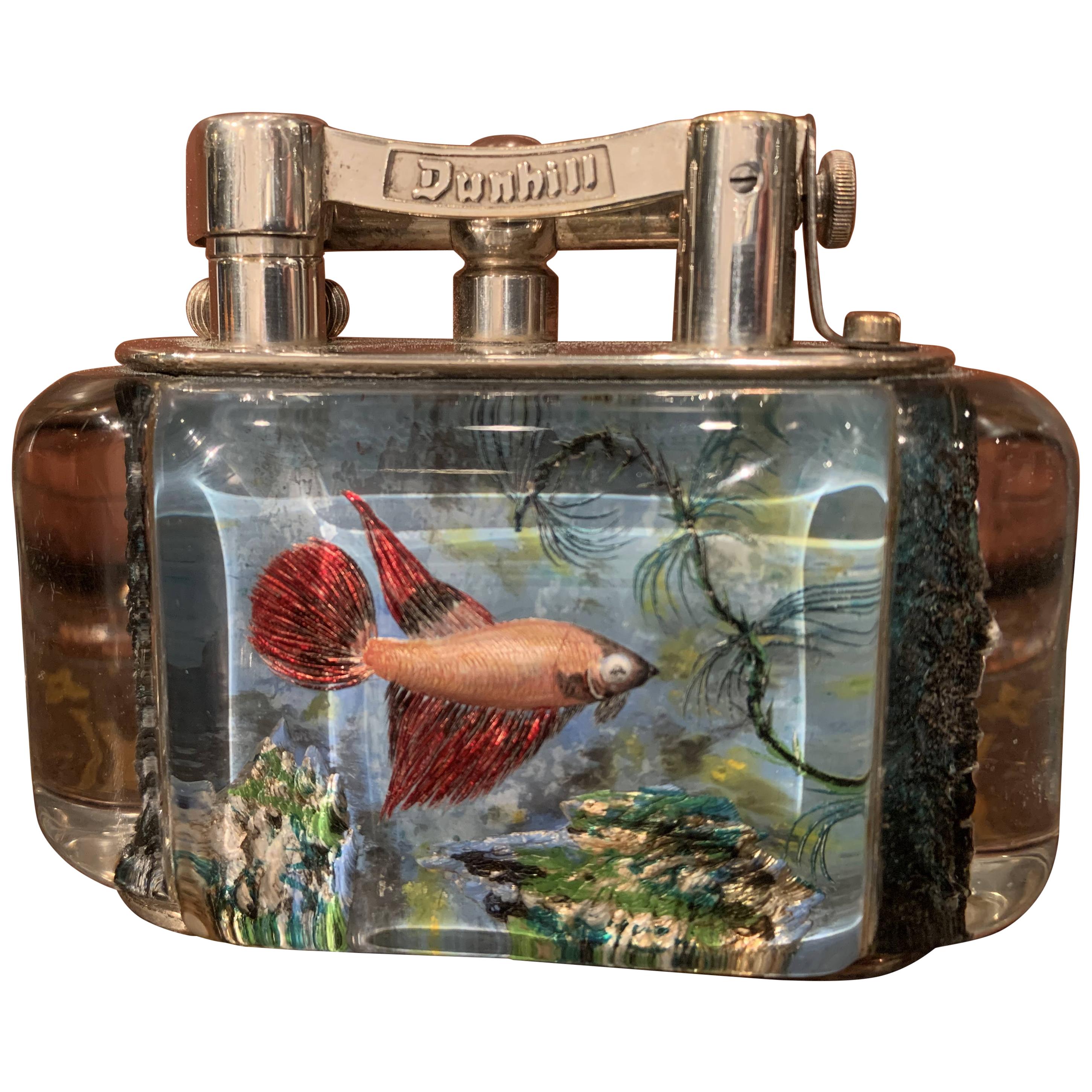 Rare 1950s Dunhill Aquarium Half-Giant Lighter, Silver Plated, Made in England