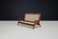 Rare 1950s French Teak and Cane Sofa – Mid-Century Modern