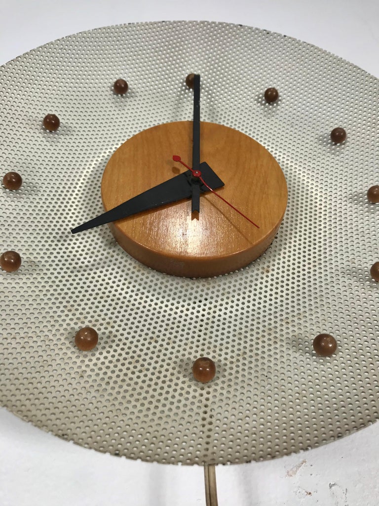 Rare 1950s Nelson Wire Mesh and Birch Electric Wall Clock