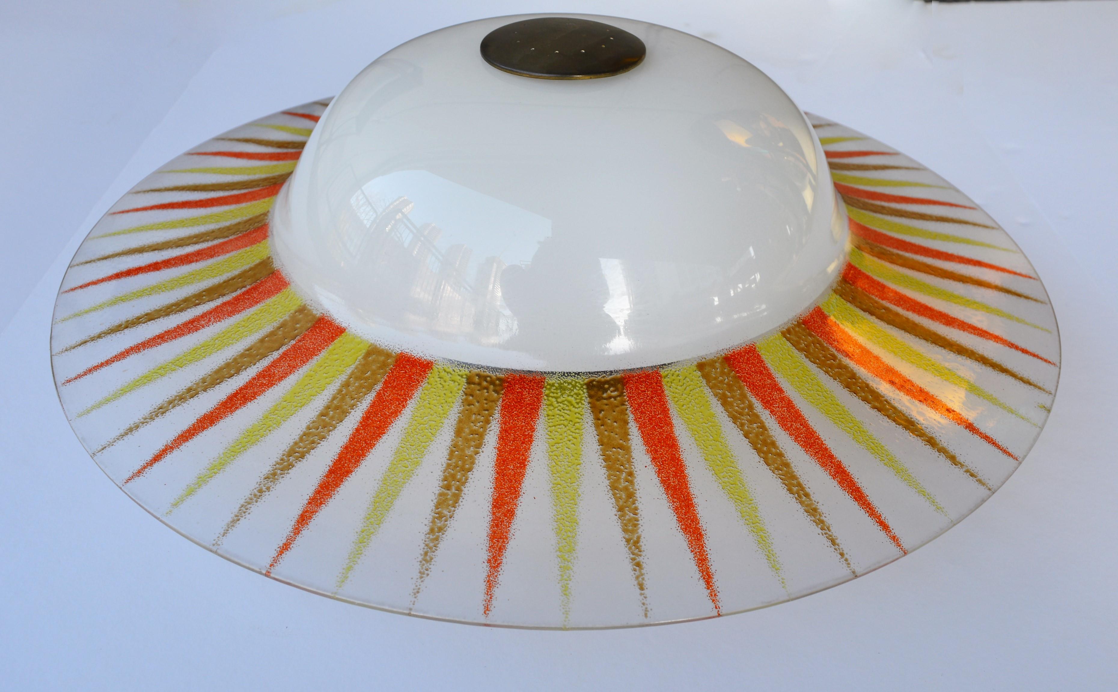 Rare 1950s Gerald Thurston for Lightolier Glass and Brass Sunburst Ceiling Light For Sale 3