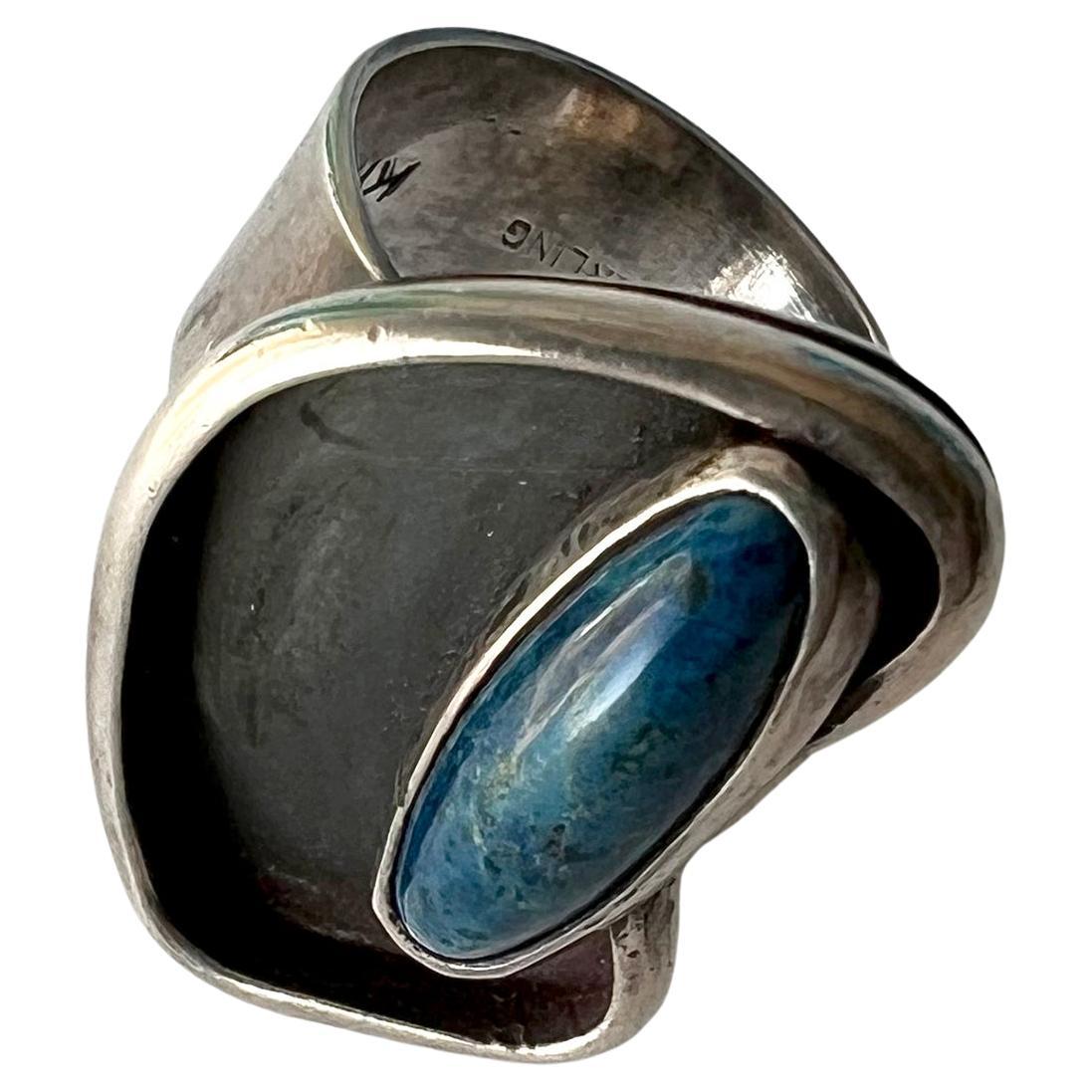 Oval Cut Rare 1950s Hurst Kingsbury Sterling Natural Gemstone American Modernist Ring For Sale
