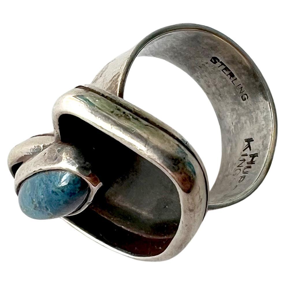 Rare 1950s Hurst Kingsbury Sterling Natural Gemstone American Modernist Ring In Good Condition In Palm Springs, CA