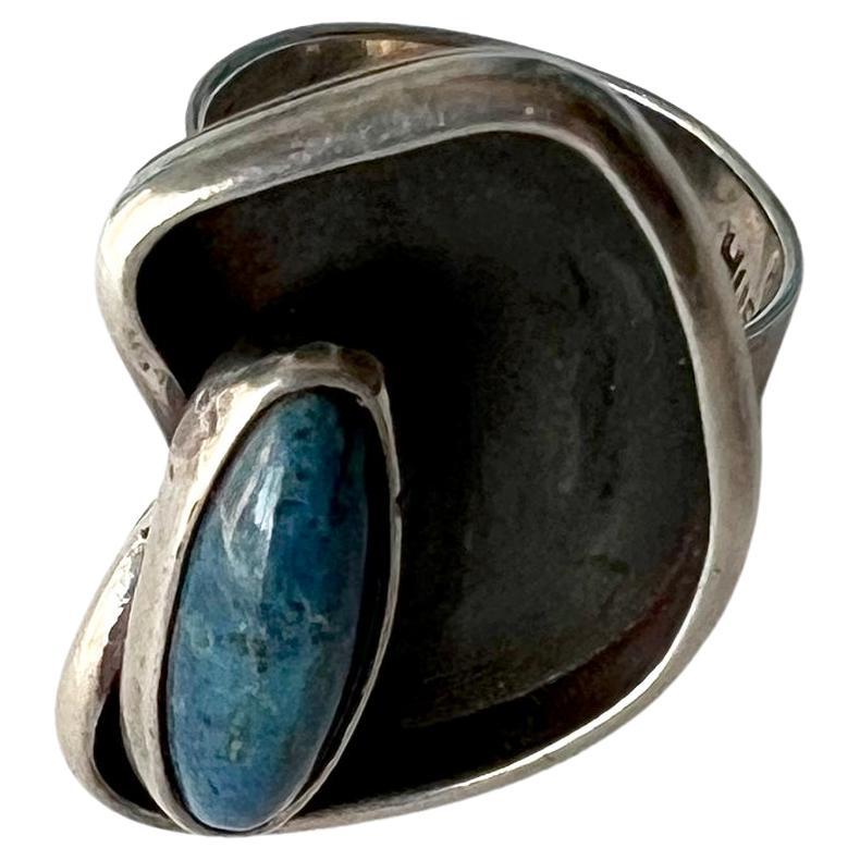 Rare 1950s Hurst Kingsbury Sterling Natural Gemstone American Modernist Ring For Sale