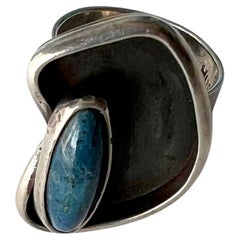 Rare 1950s Hurst Kingsbury Sterling Natural Gemstone American Modernist Ring