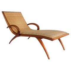 Rara Chaise Longue John Graz de los años 50, rafia tejida insertada