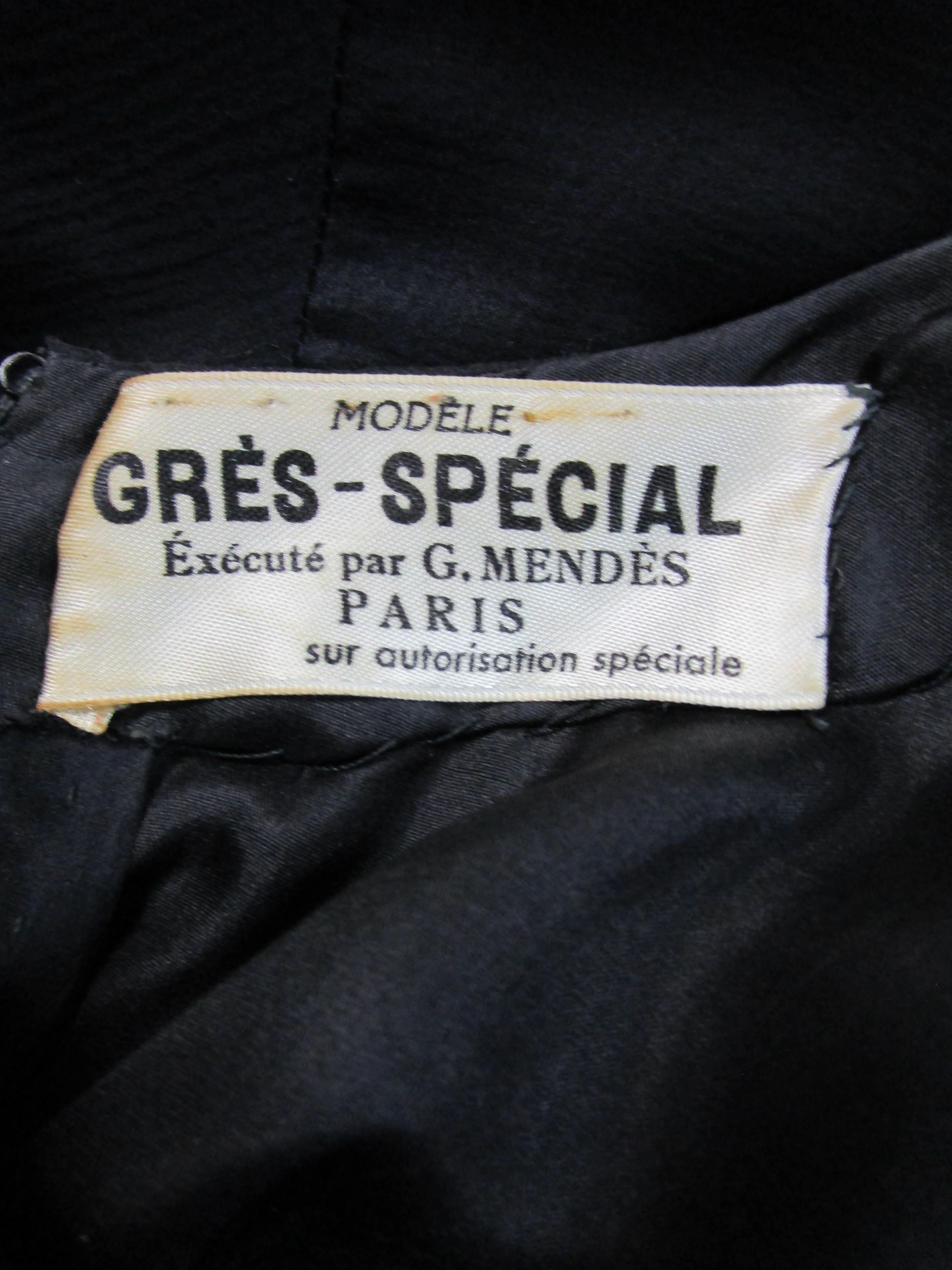 Rare 1950s Madame Gres licensed Black & Grey Embroidered Dress w/ Bolero Jacket For Sale 10