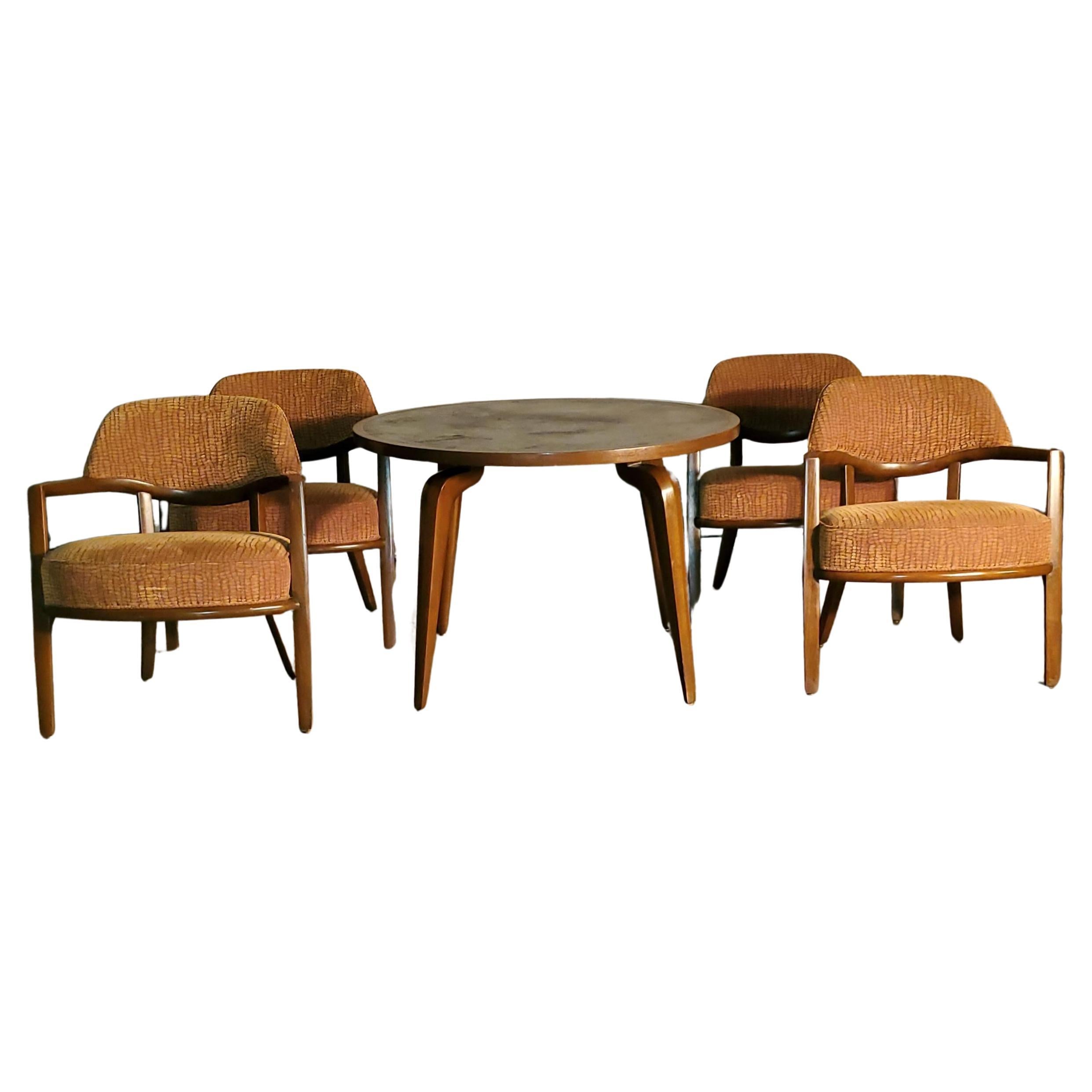 RARE Table à cartes Monteverdi-Young des années 1950 et 4 chaises Maurice Bailey en vente