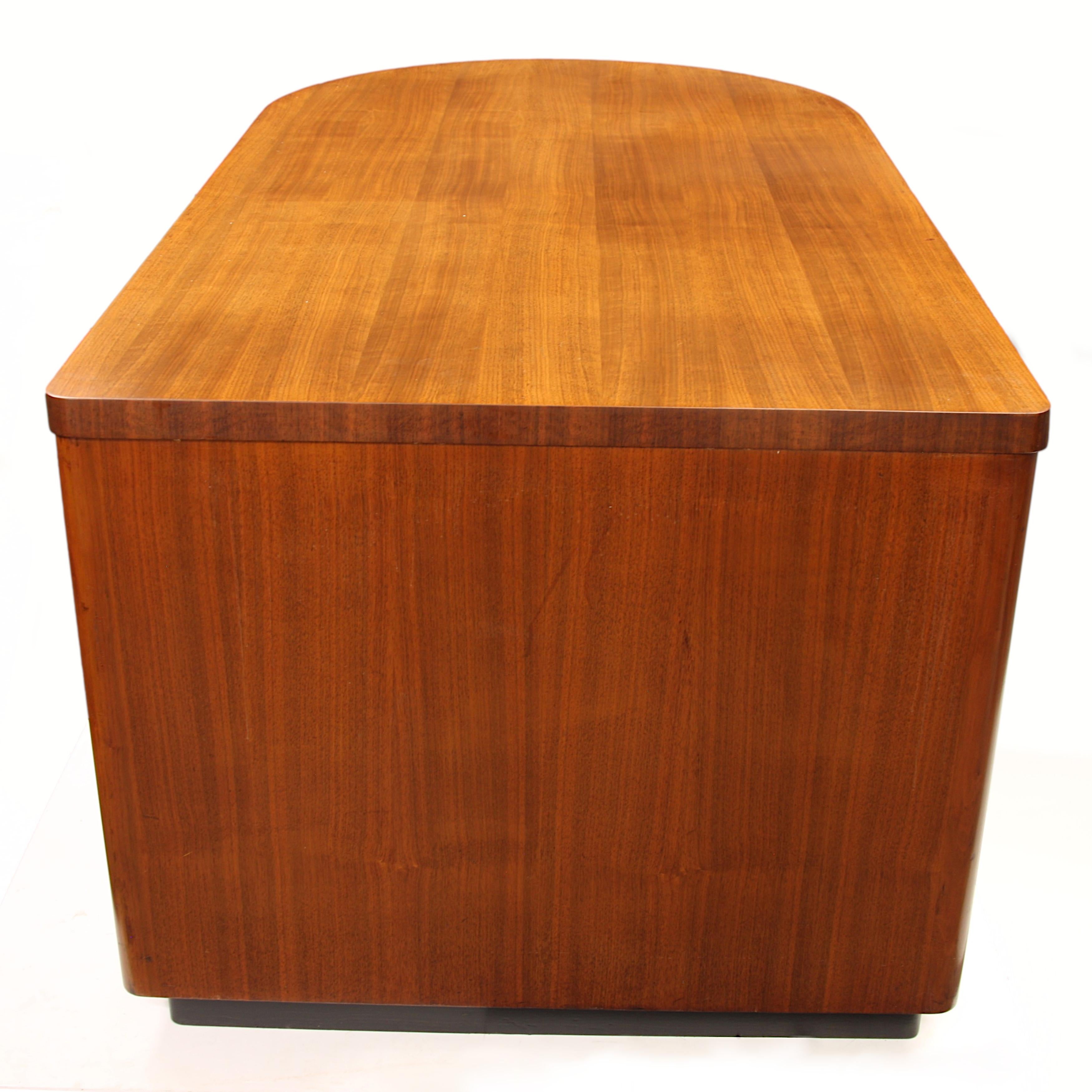American Rare 1950s Mid-Century Modern Art Deco Inspired Walnut Rounded Top Desk For Sale
