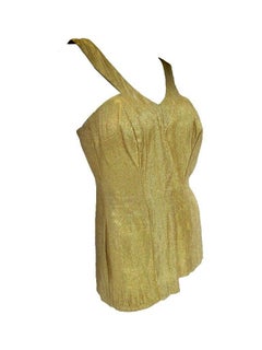 Rare 1950’s Nettie Rosenstein Gold Lame Knit Bombshell Bathing/Play Suit