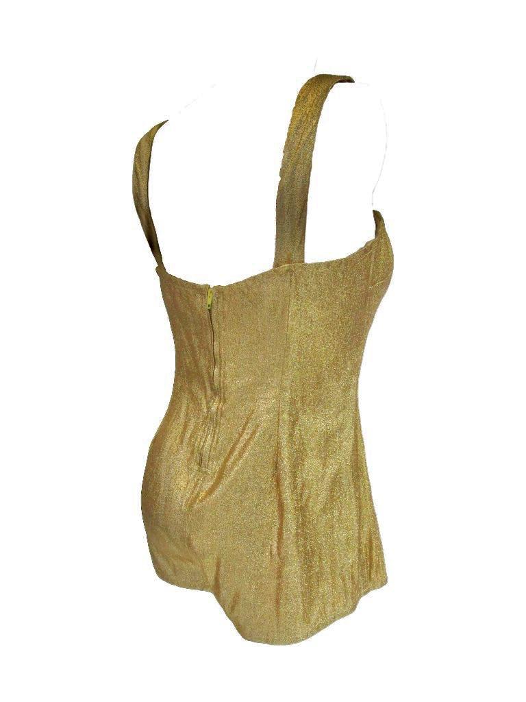 Brown Rare 1950’s Nettie Rosenstein Gold Lame Knit Bombshell Bathing/Play Suit  For Sale