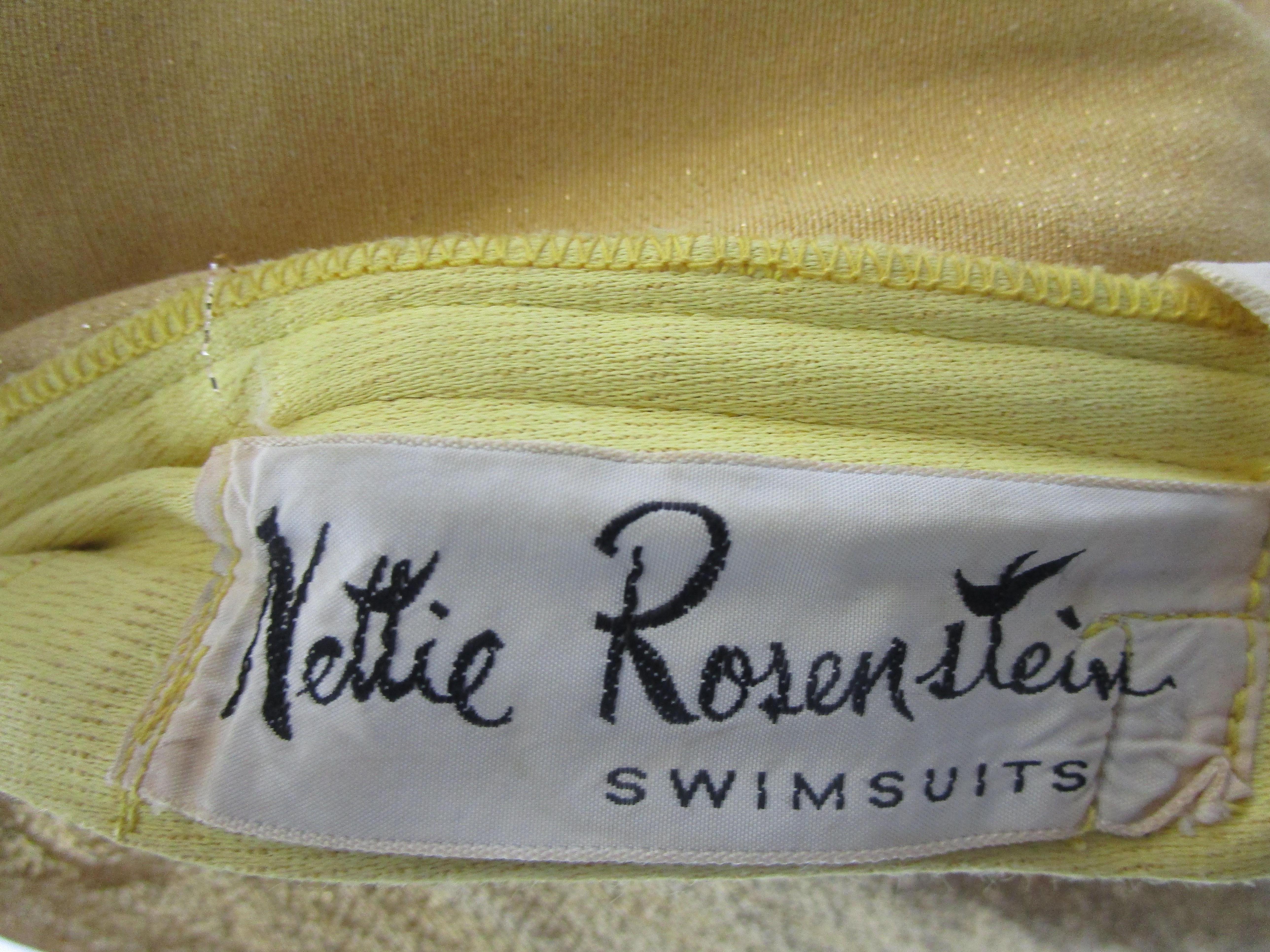 Rare 1950’s Nettie Rosenstein Gold Lame Knit Bombshell Bathing/Play Suit  For Sale 2