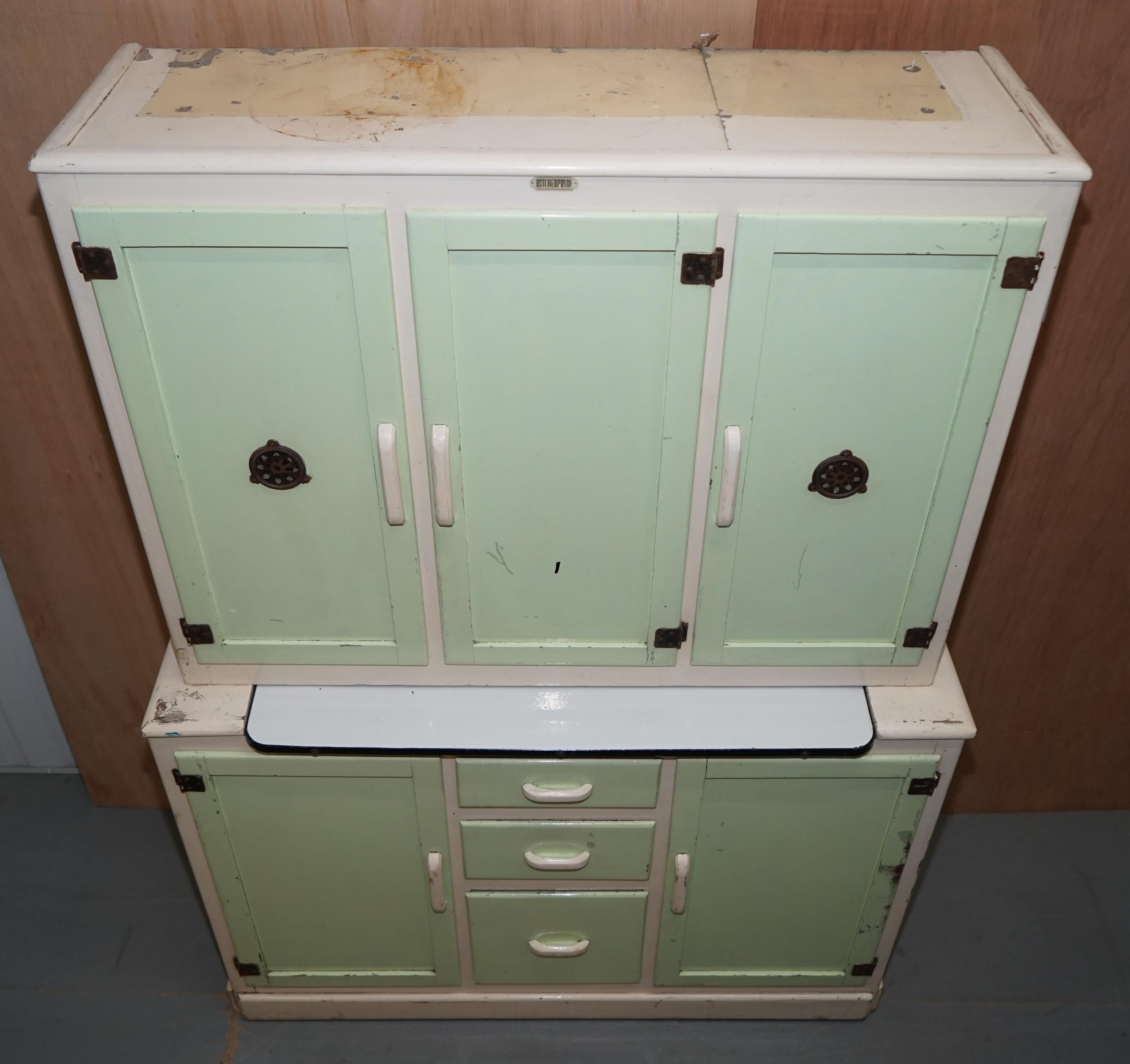 Mid-Century Modern Rare 1950s Original Metal and Wood Kitchenpryde Larder Cupboard Stunning Patina