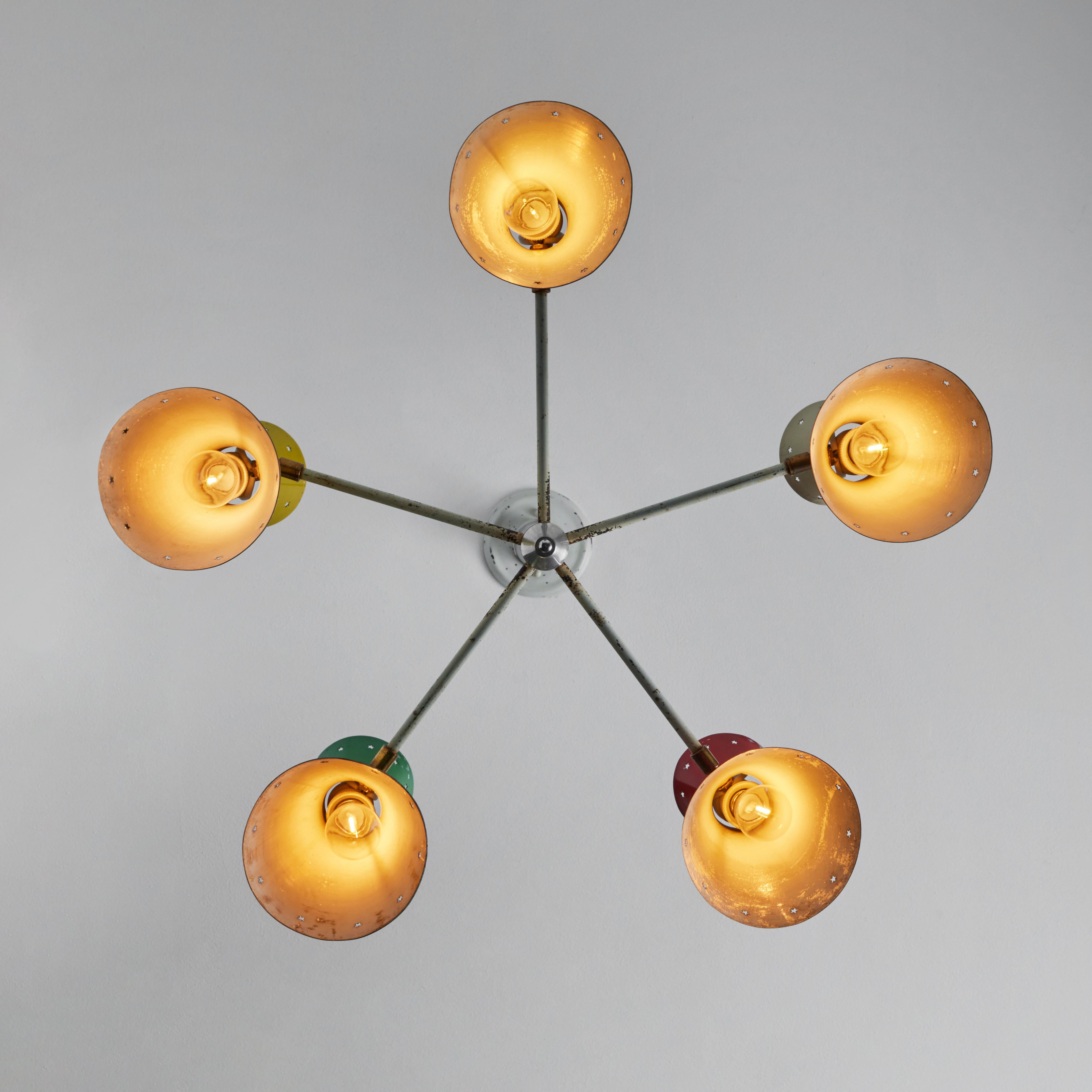 Rare 1950s Robert Mathieu 5-Shade Multi Color Chandelier For Sale 3