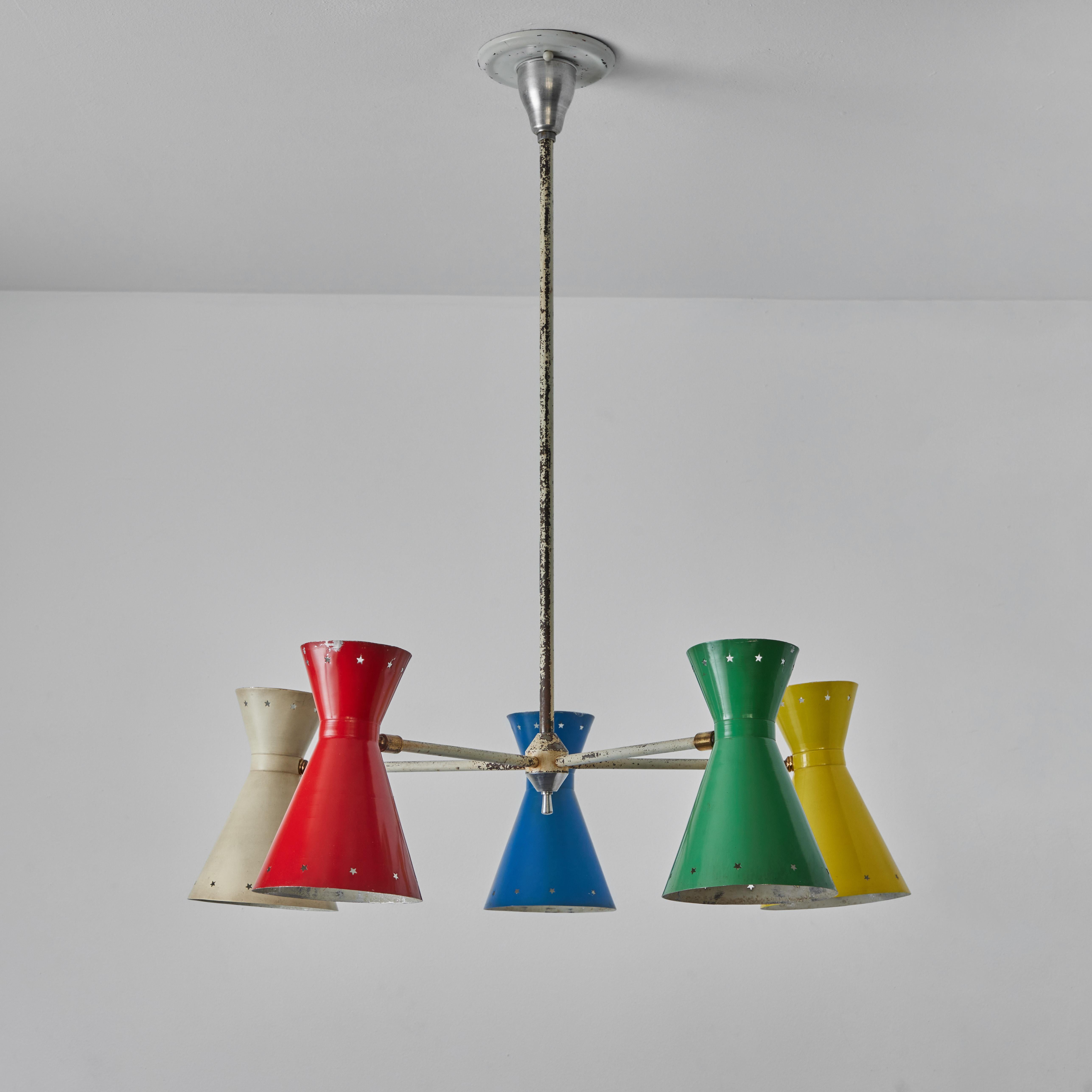 Mid-Century Modern Rare 1950s Robert Mathieu 5-Shade Multi Color Chandelier For Sale
