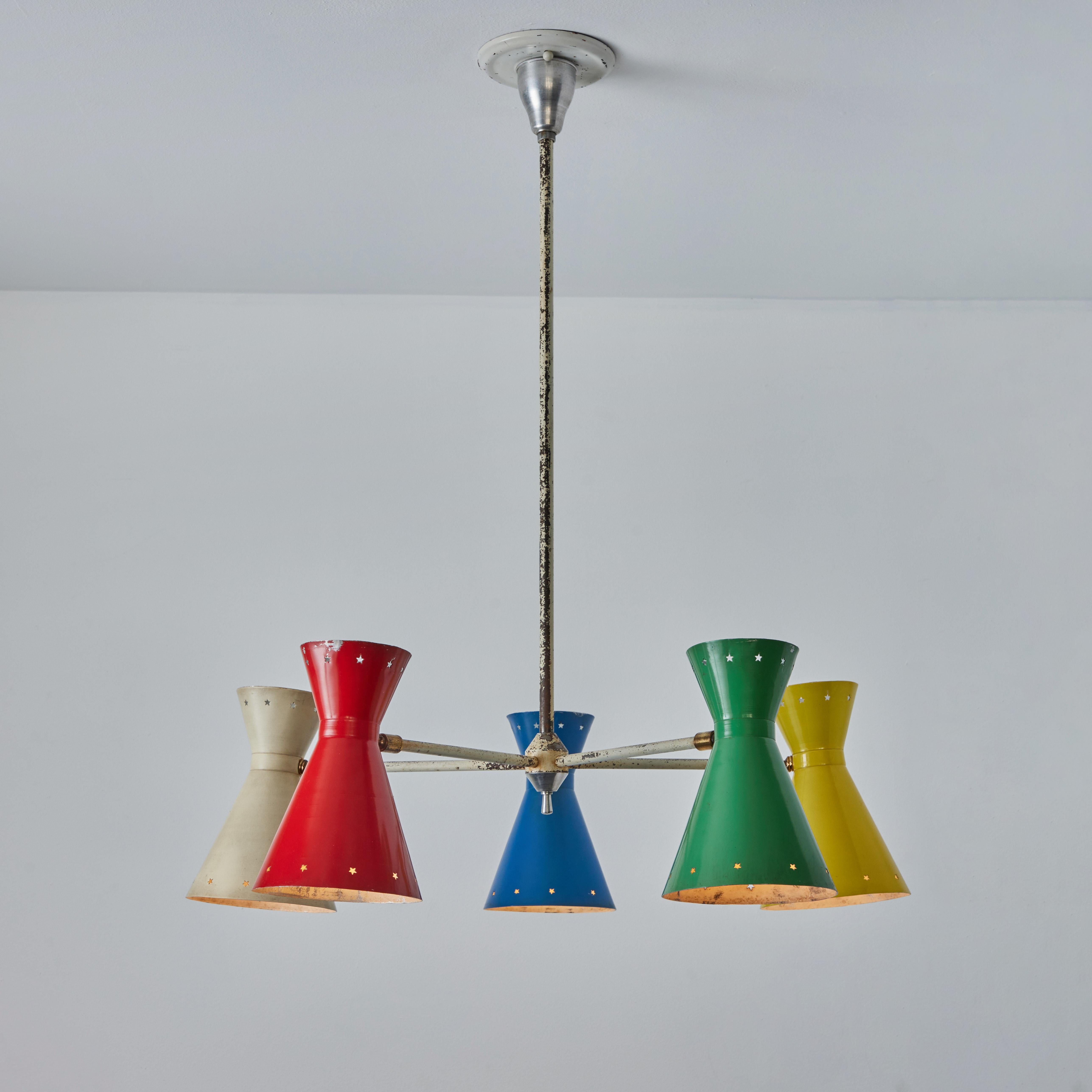 French Rare 1950s Robert Mathieu 5-Shade Multi Color Chandelier For Sale