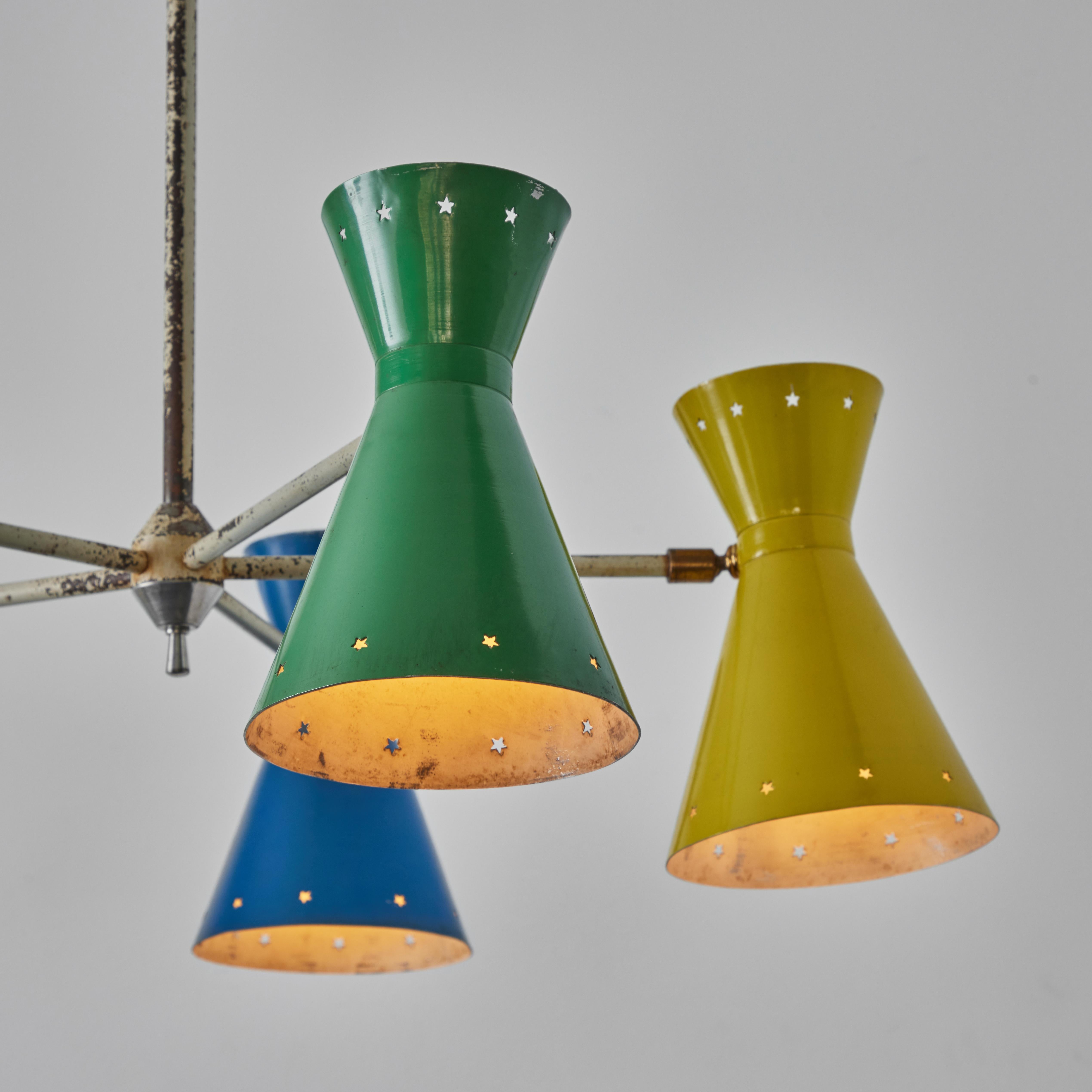 Rare 1950s Robert Mathieu 5-Shade Multi Color Chandelier For Sale 2