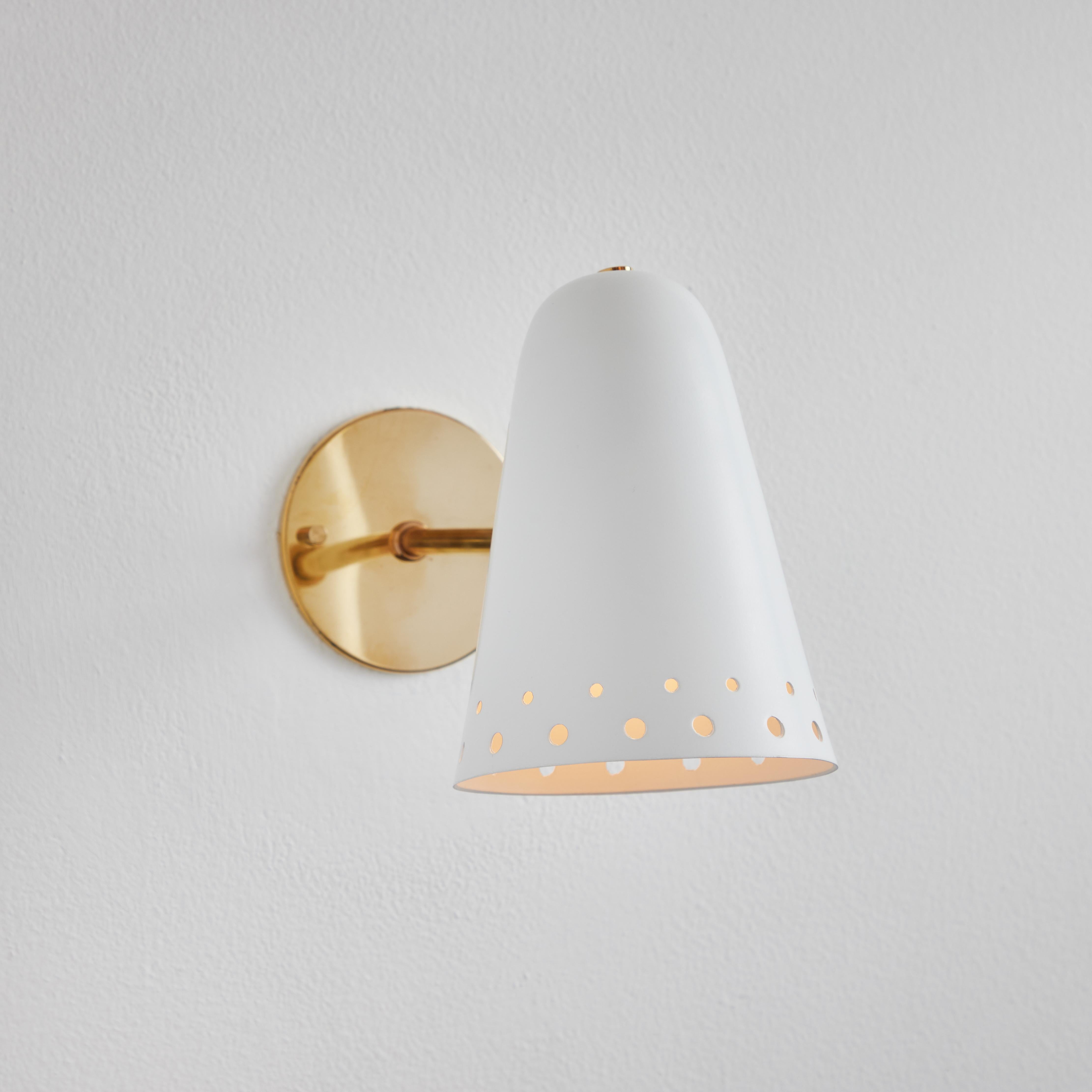 Rare 1950s Robert Mathieu Perforated White Metal and Brass Wall Sconce For Sale 8