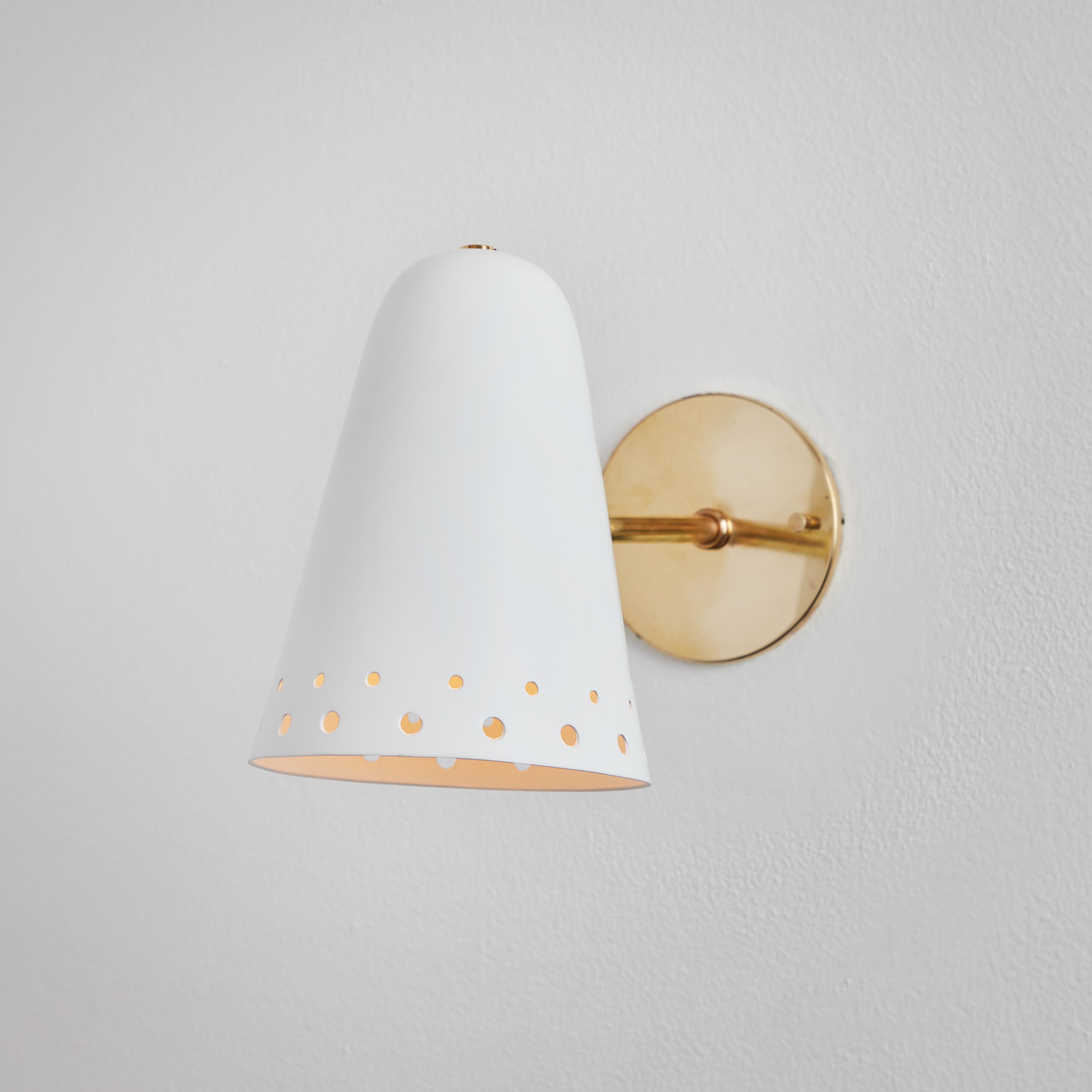 Rare 1950s Robert Mathieu Perforated White Metal and Brass Wall Sconce For Sale 9