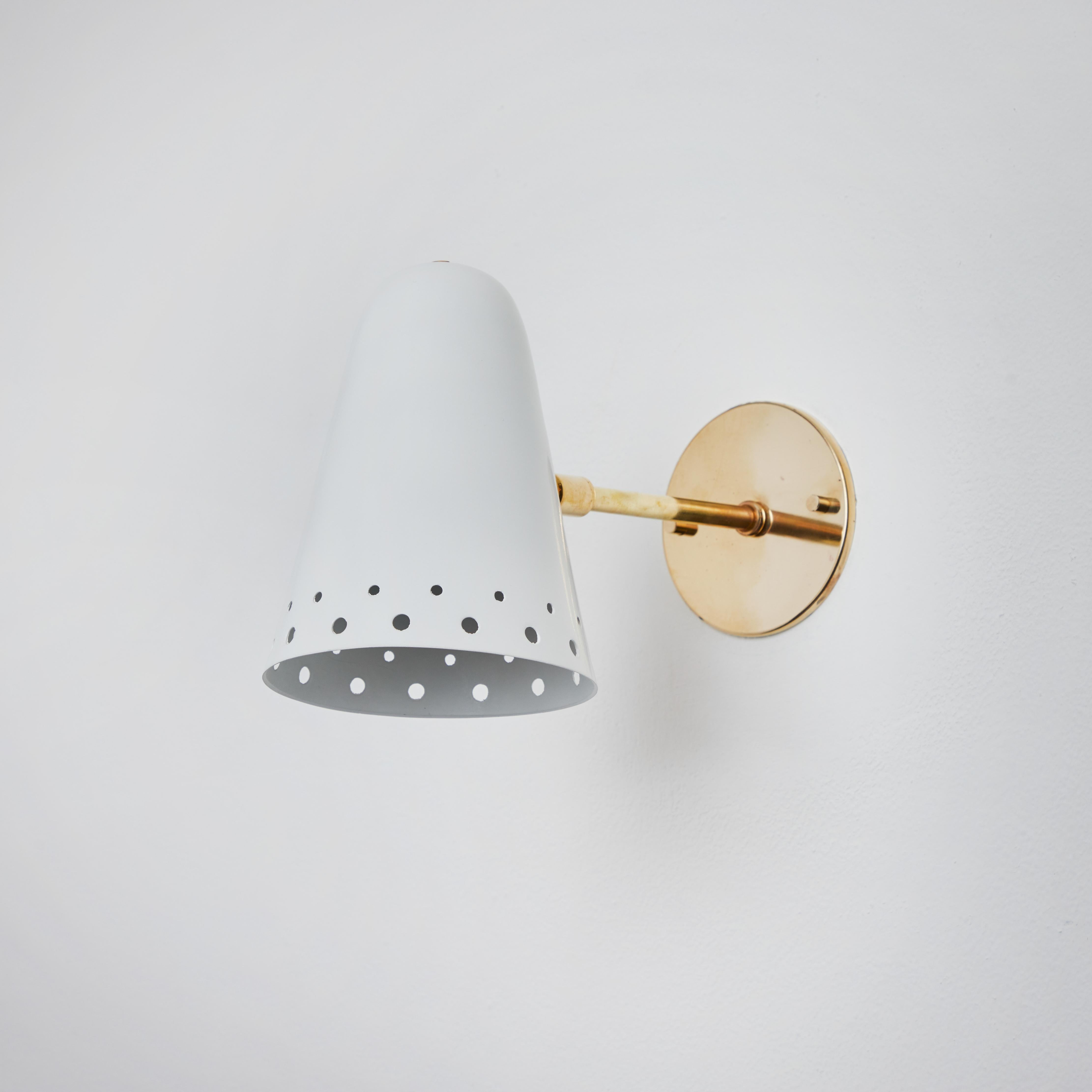 Mid-Century Modern Rare 1950s Robert Mathieu Perforated White Metal and Brass Wall Sconce For Sale