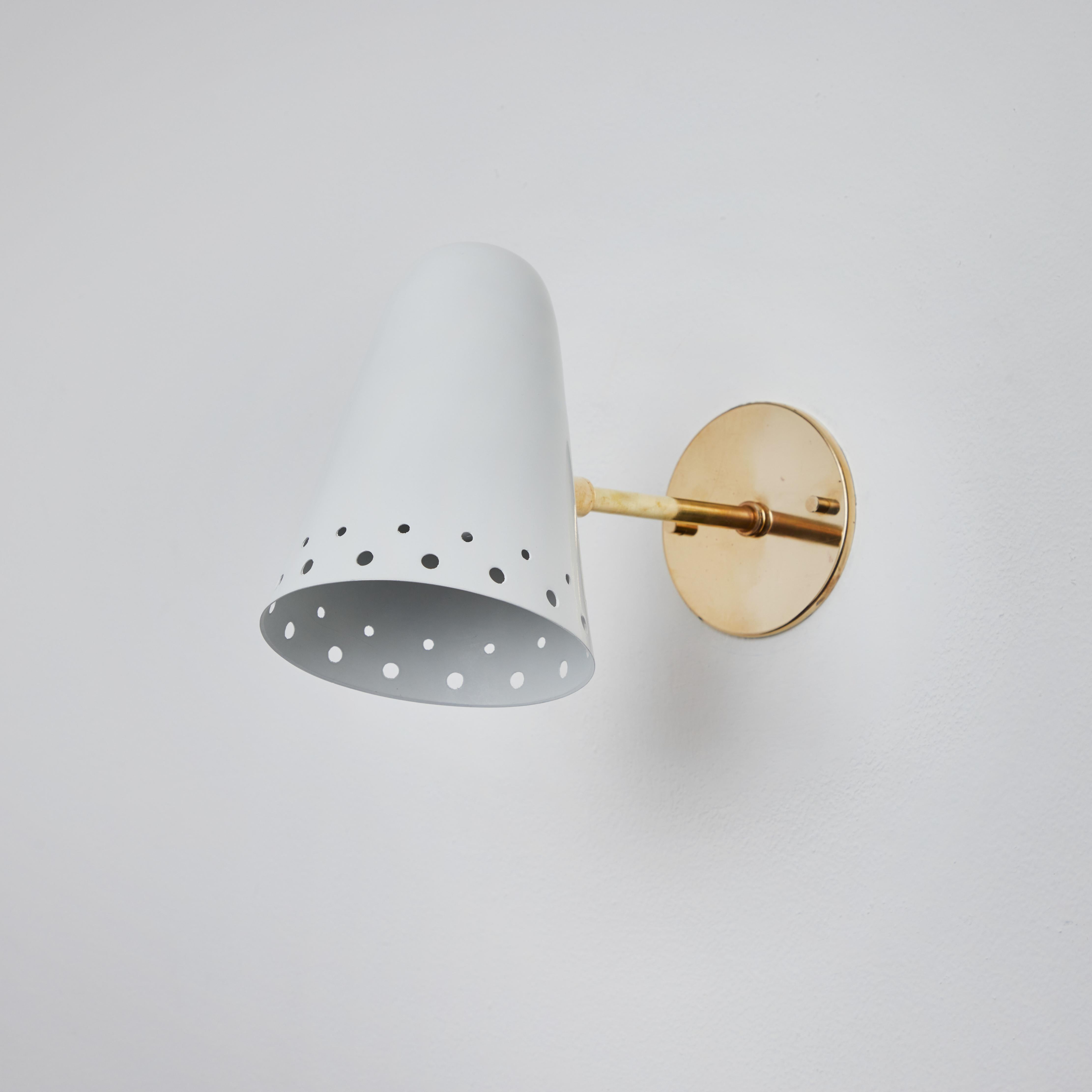French Rare 1950s Robert Mathieu Perforated White Metal and Brass Wall Sconce For Sale