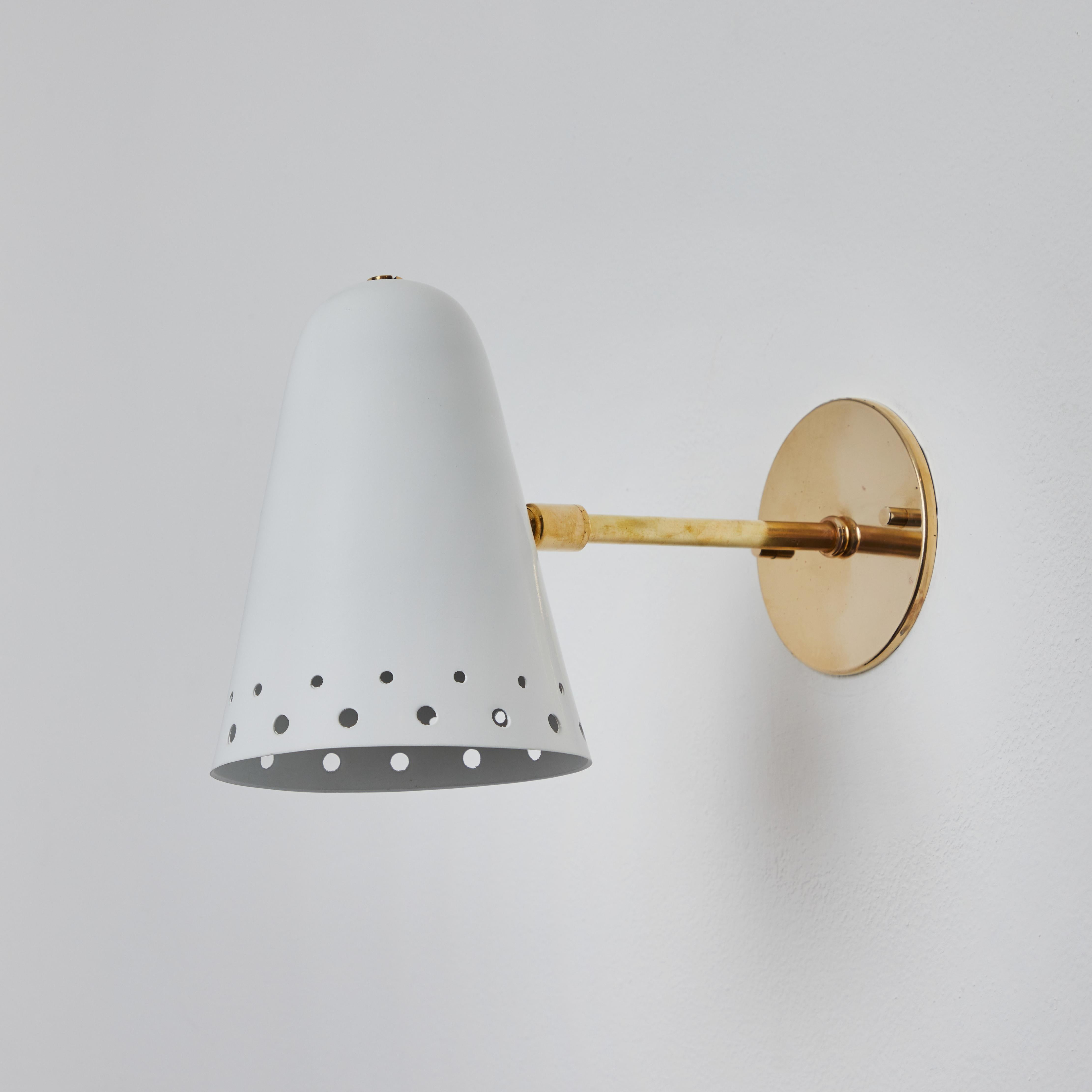 Rare 1950s Robert Mathieu Perforated White Metal and Brass Wall Sconce In Good Condition For Sale In Glendale, CA