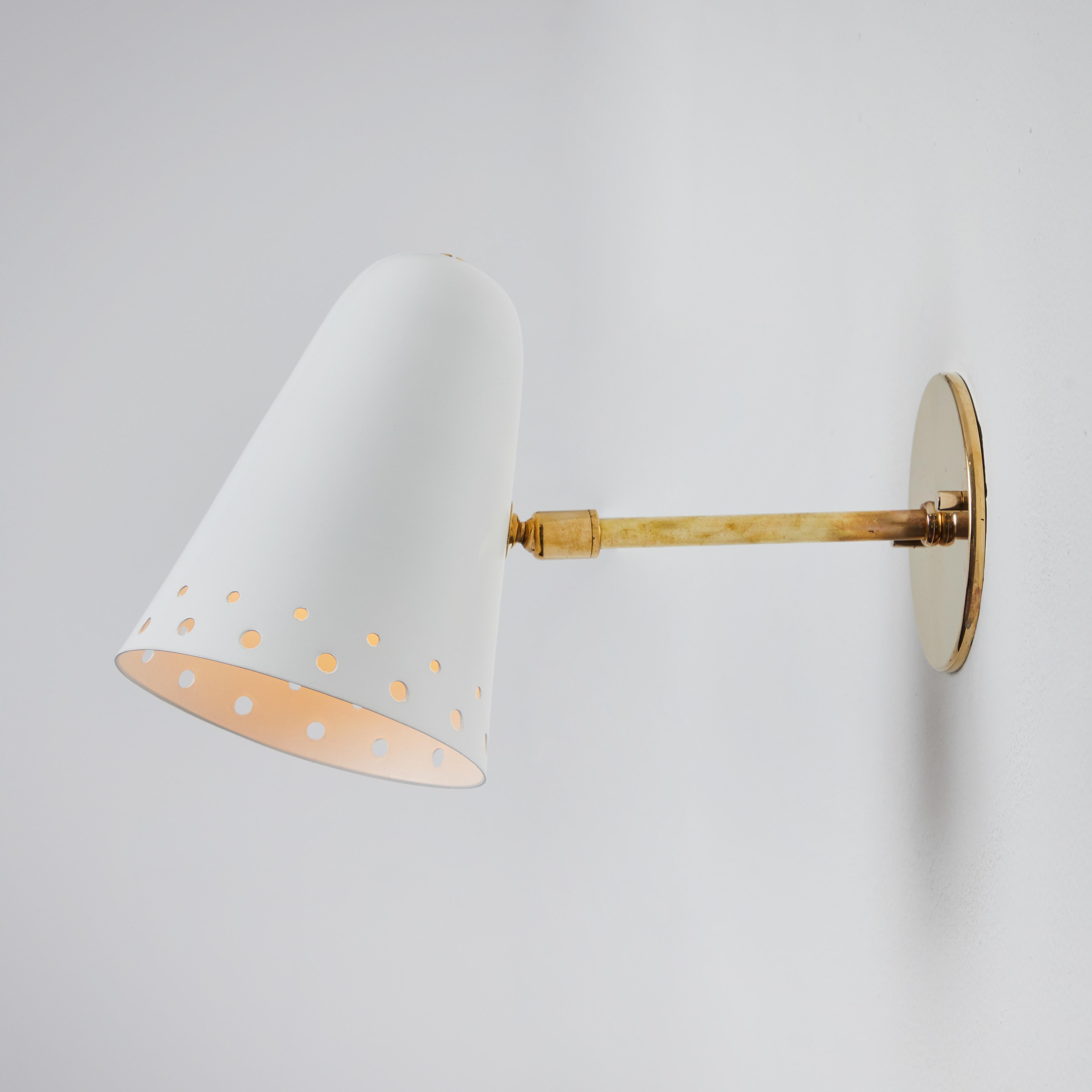 Mid-20th Century Rare 1950s Robert Mathieu Perforated White Metal and Brass Wall Sconce For Sale