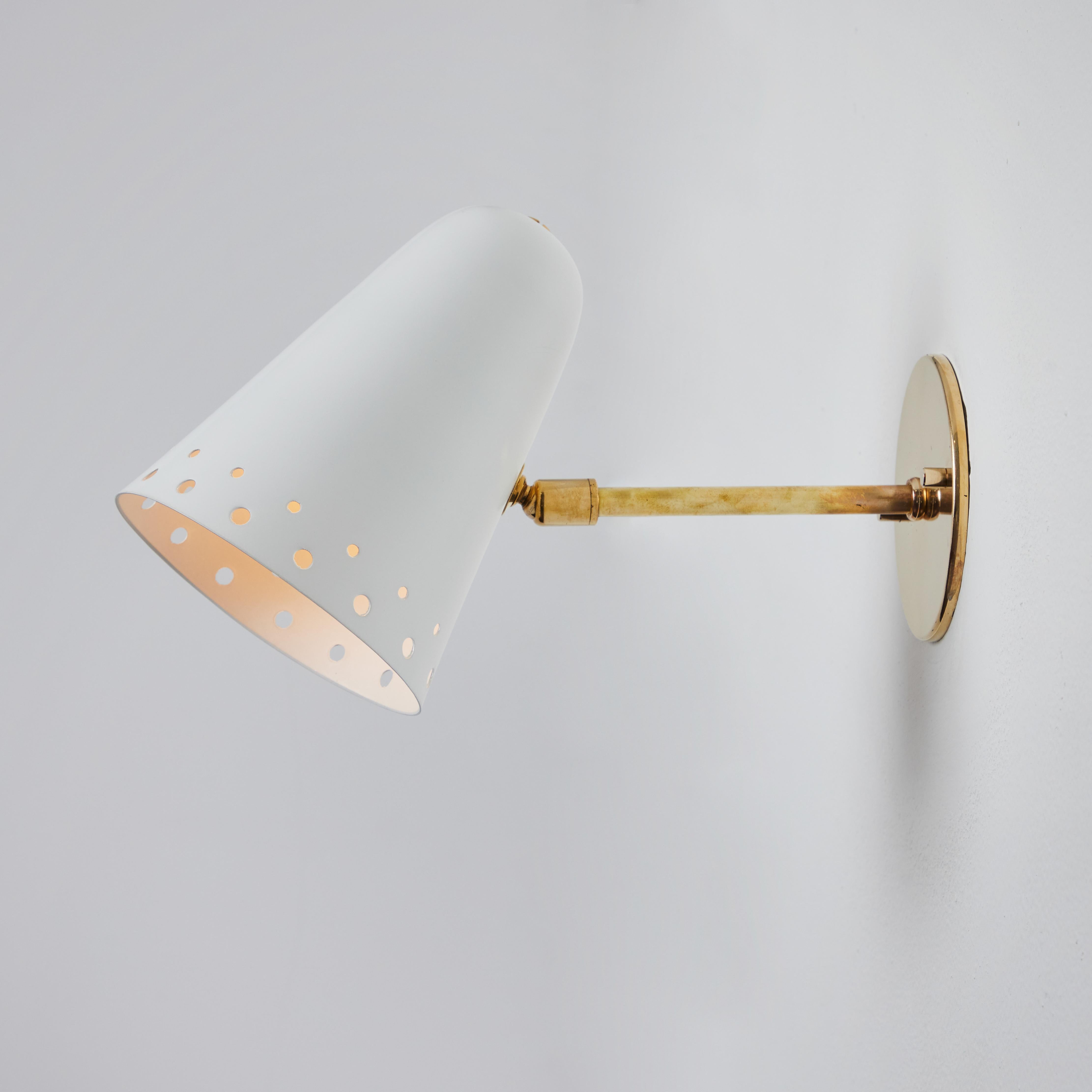 Rare 1950s Robert Mathieu Perforated White Metal and Brass Wall Sconce For Sale 1