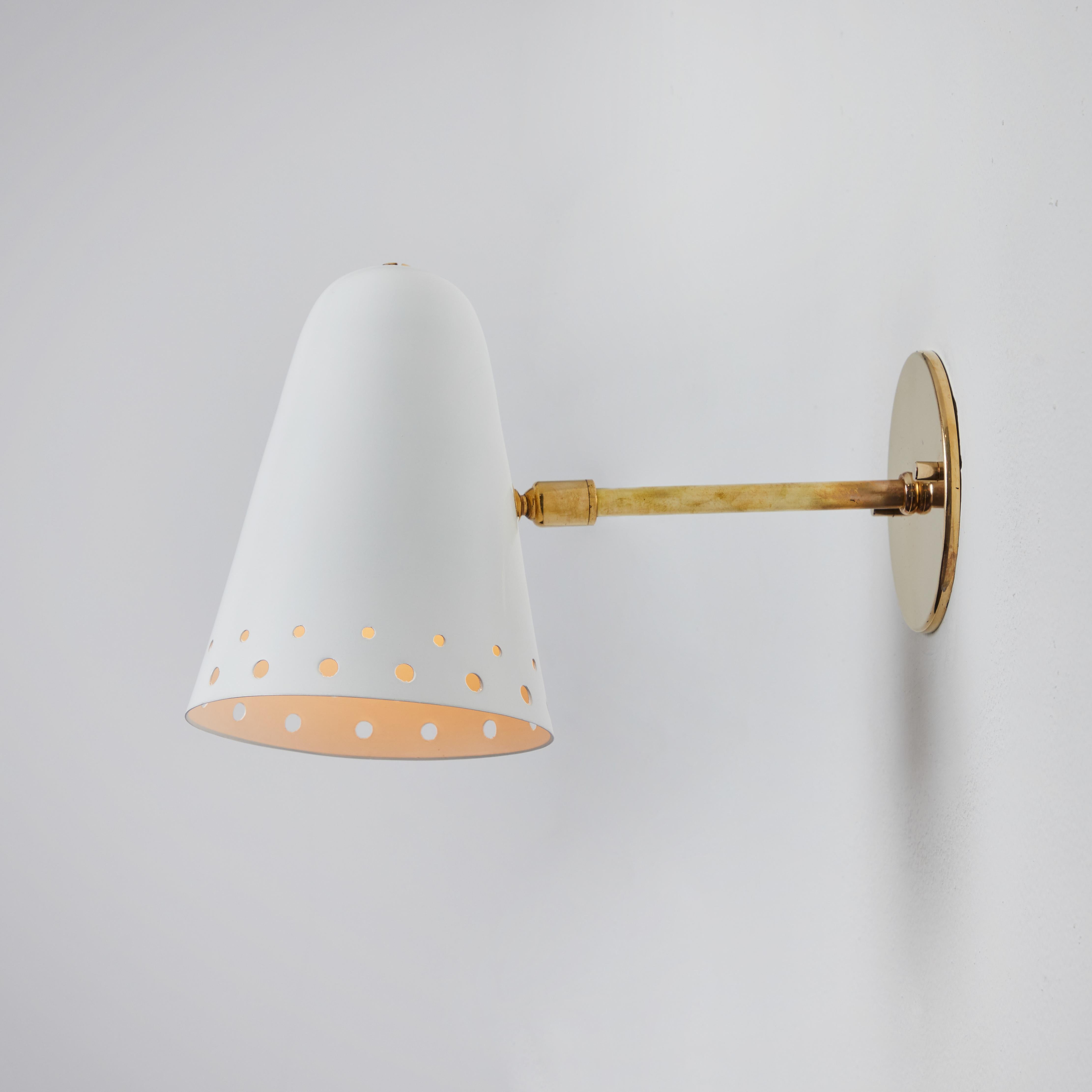 Rare 1950s Robert Mathieu Perforated White Metal and Brass Wall Sconce For Sale 2