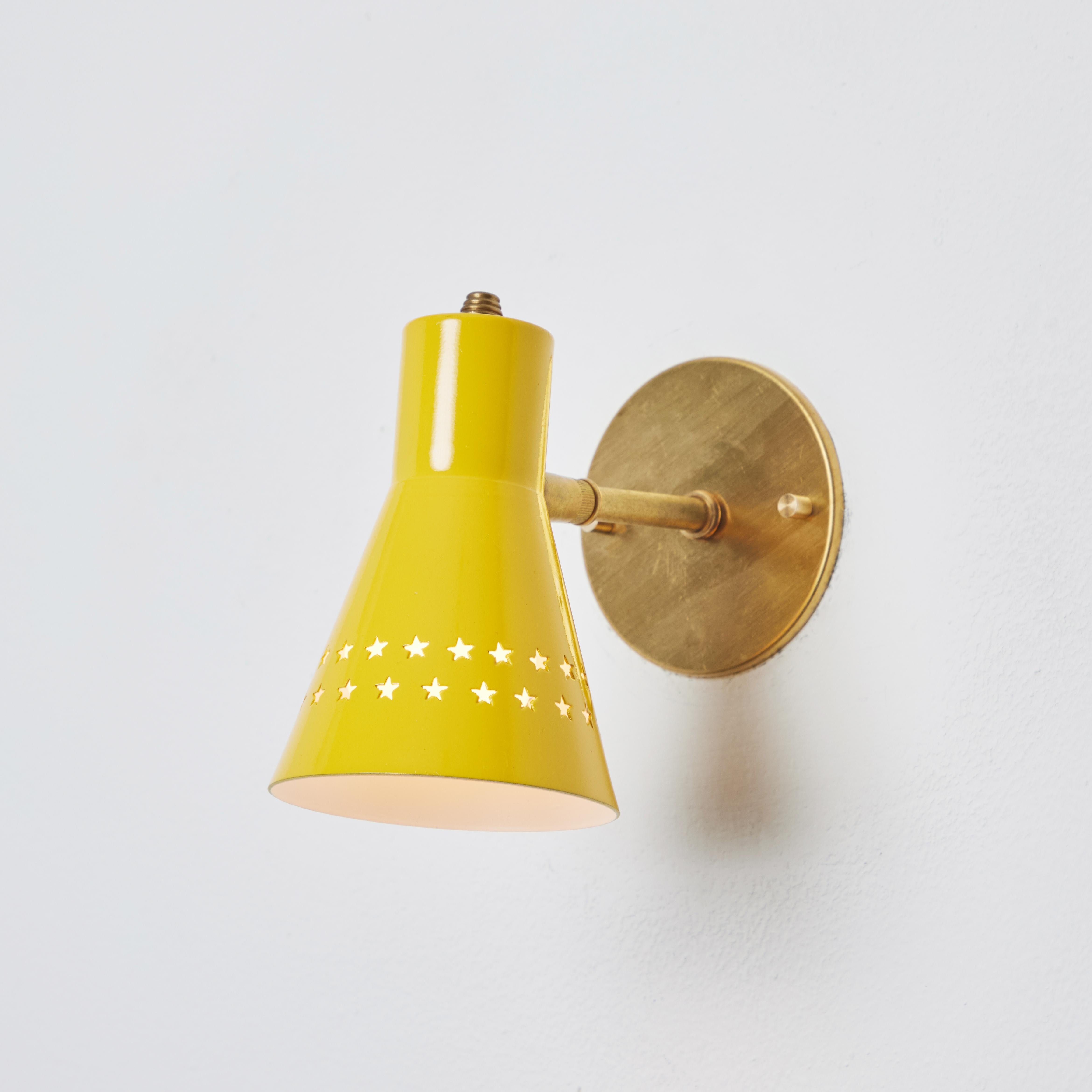 Rare 1950s Robert Mathieu Perforated Yellow Metal and Brass Wall Sconce For Sale 4