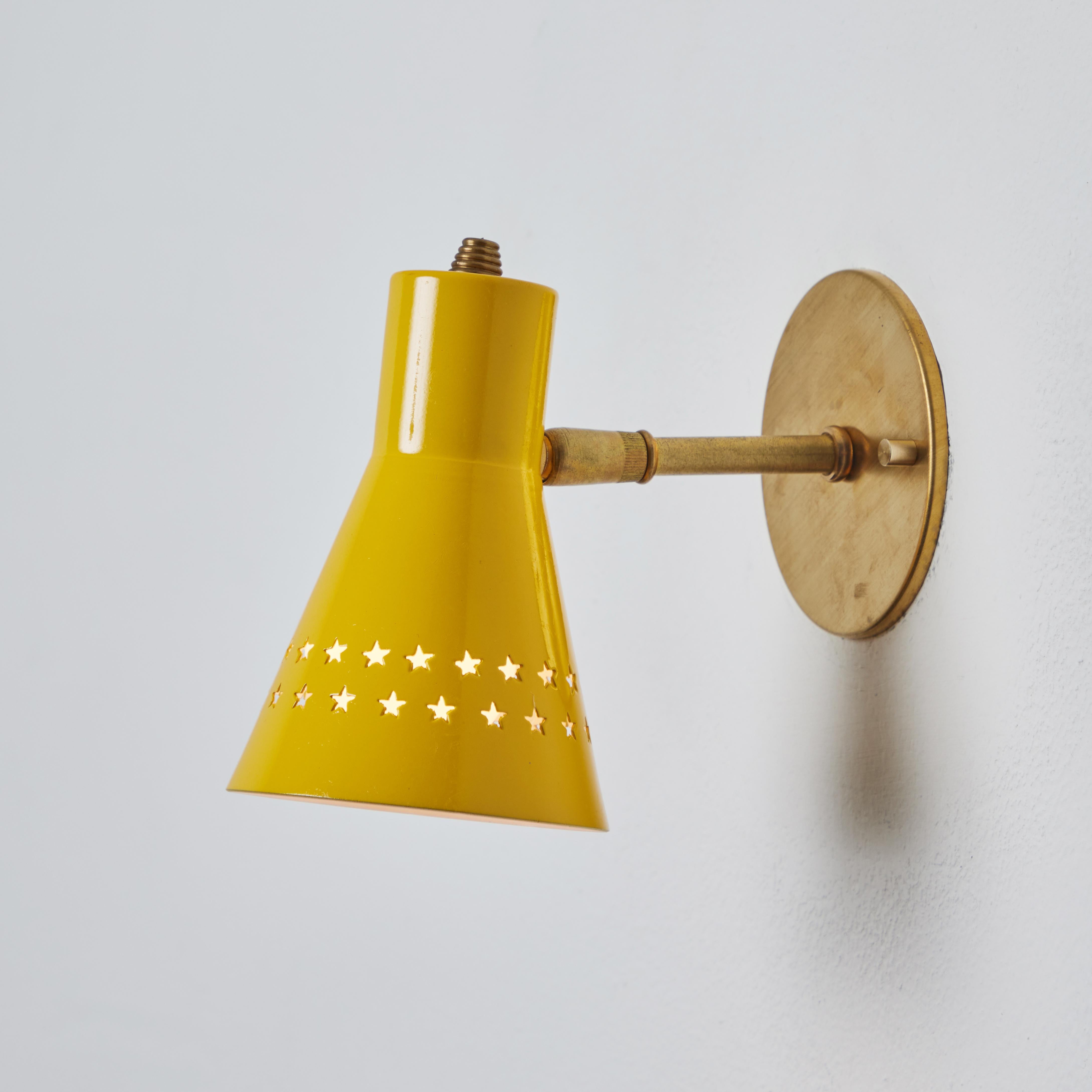 Rare 1950s Robert Mathieu Perforated Yellow Metal and Brass Wall Sconce For Sale 5