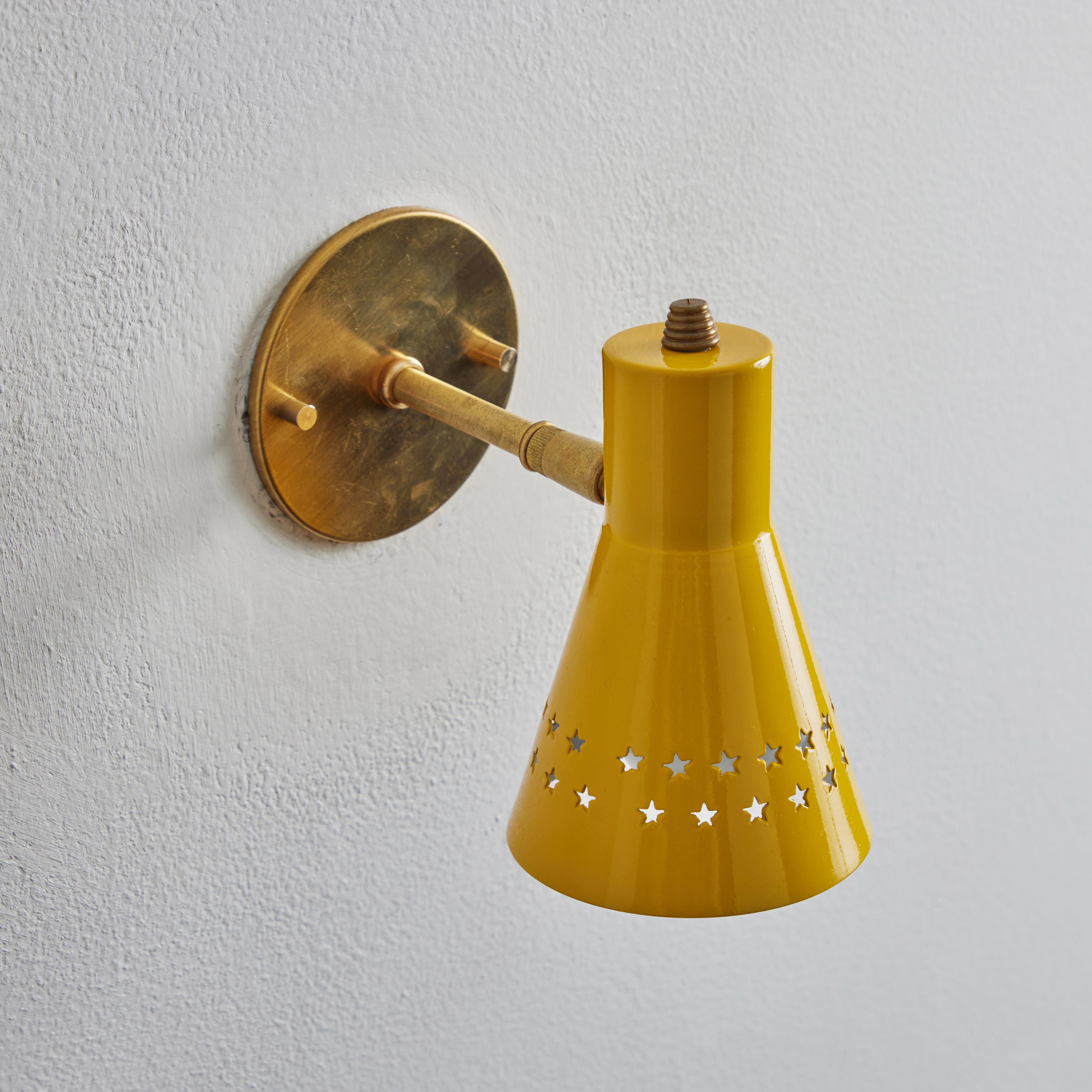 Rare 1950s Robert Mathieu Perforated Yellow Metal and Brass Wall Sconce For Sale 7