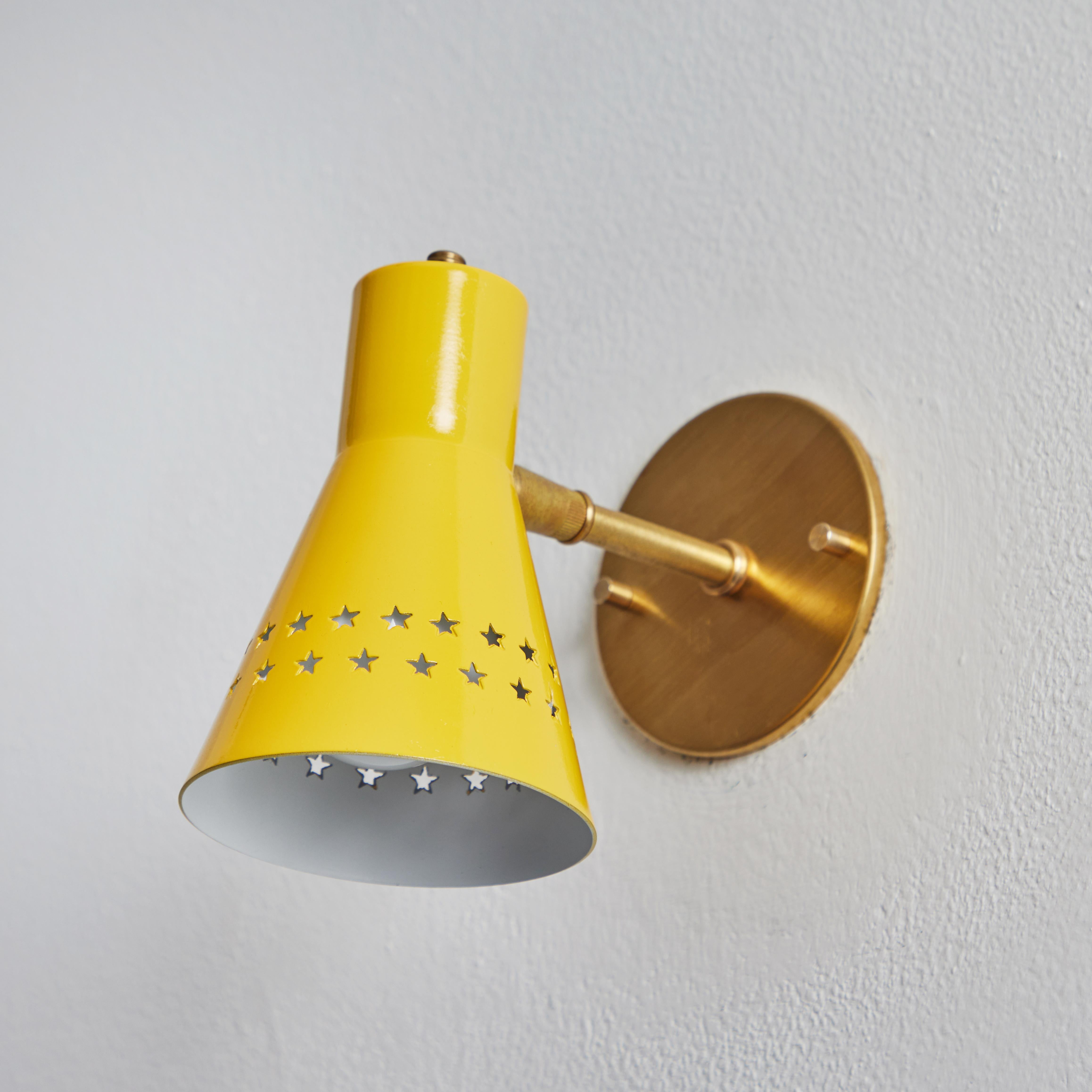 Rare 1950s Robert Mathieu Perforated Yellow Metal and Brass Wall Sconce For Sale 8