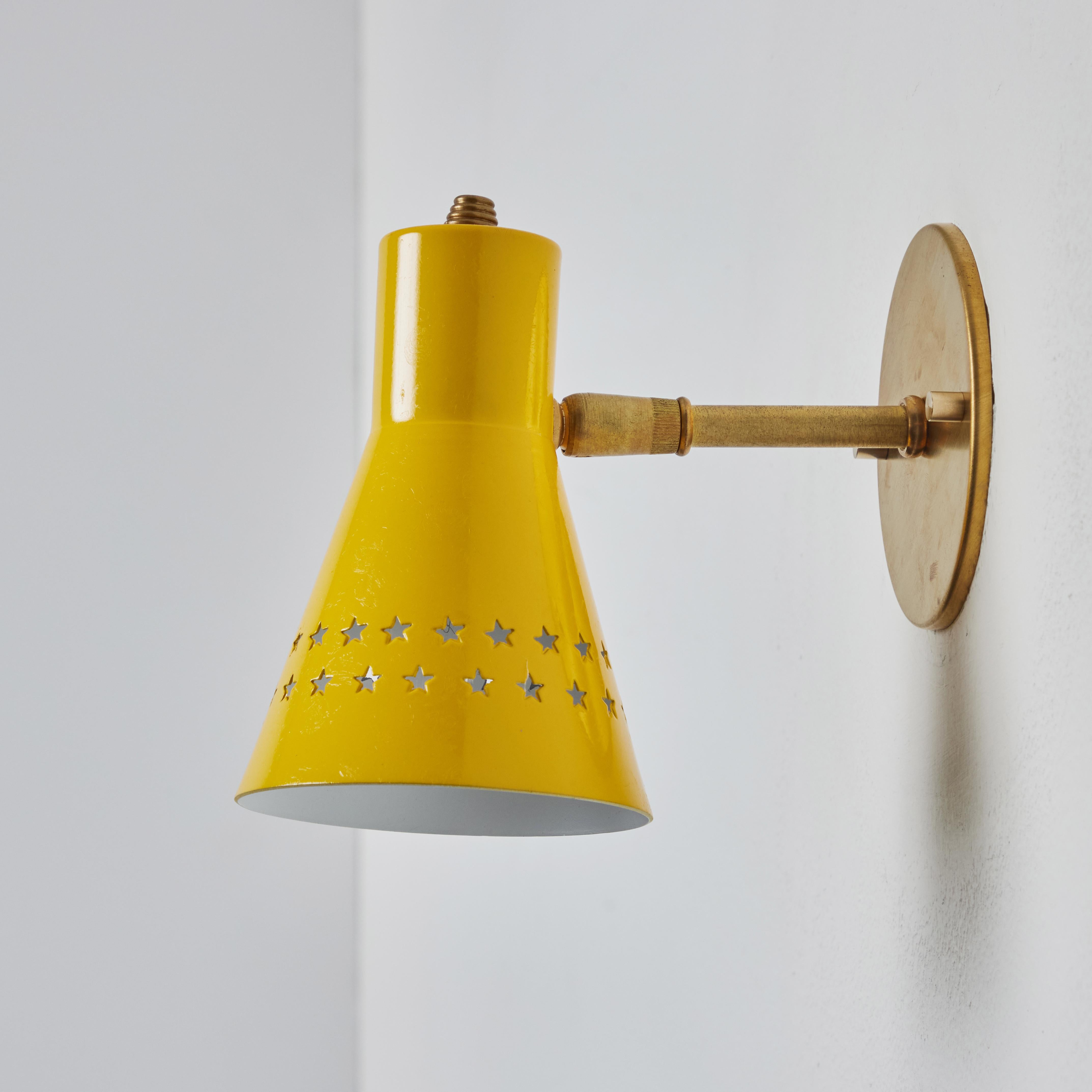 Rare 1950s Robert Mathieu Perforated Yellow Metal and Brass Wall Sconce For Sale 10