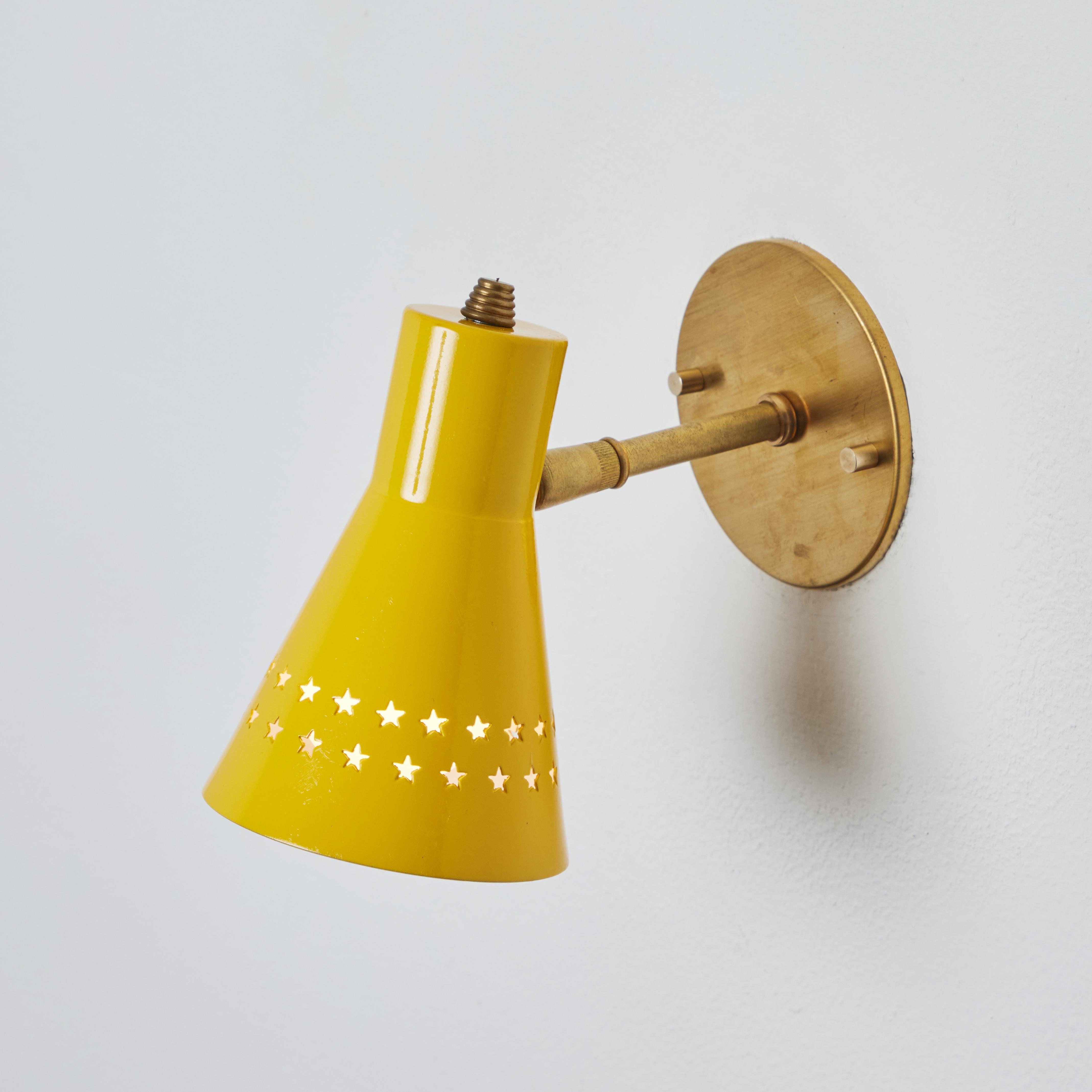 Mid-Century Modern Rare 1950s Robert Mathieu Perforated Yellow Metal and Brass Wall Sconce For Sale