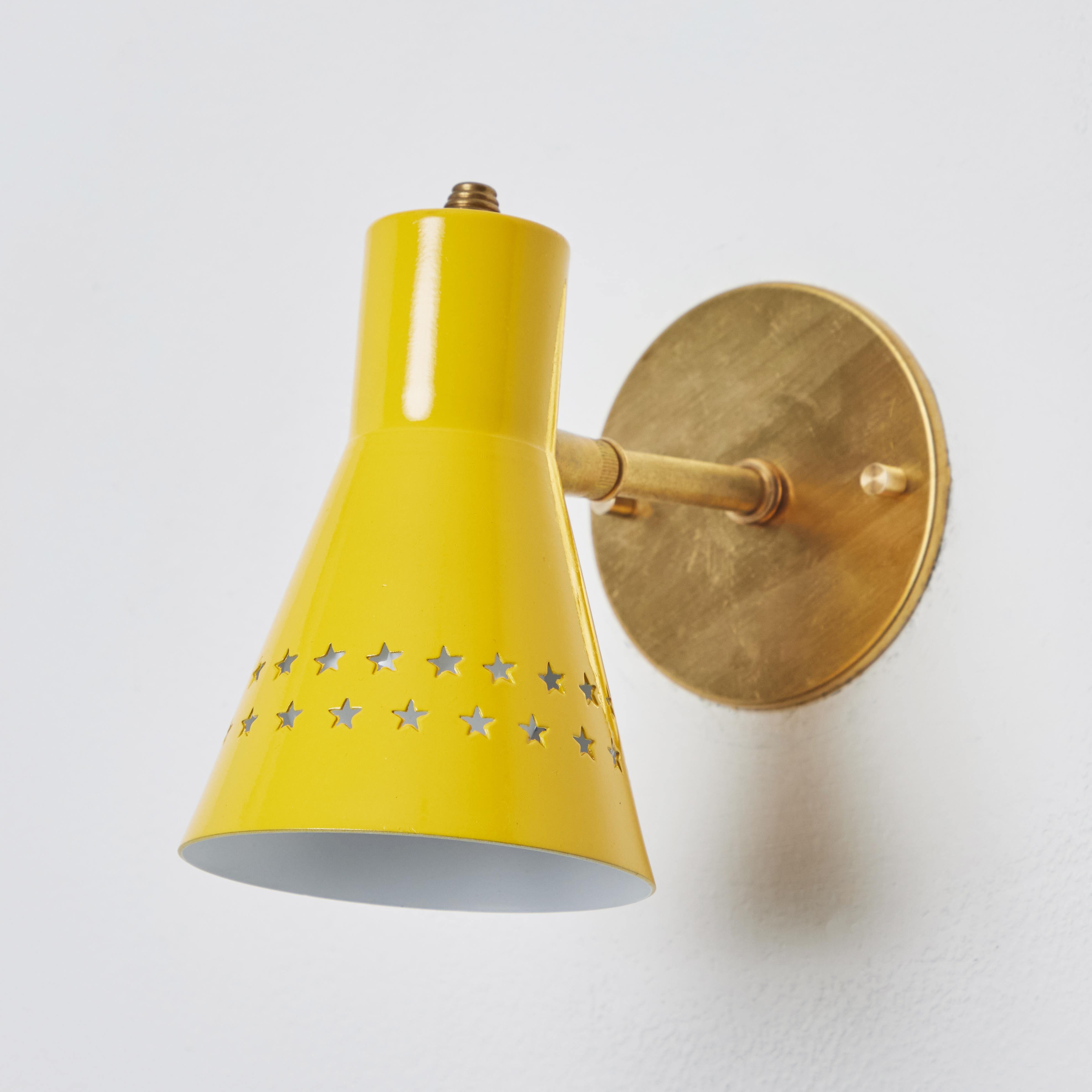 Rare 1950s Robert Mathieu Perforated Yellow Metal and Brass Wall Sconce For Sale 3