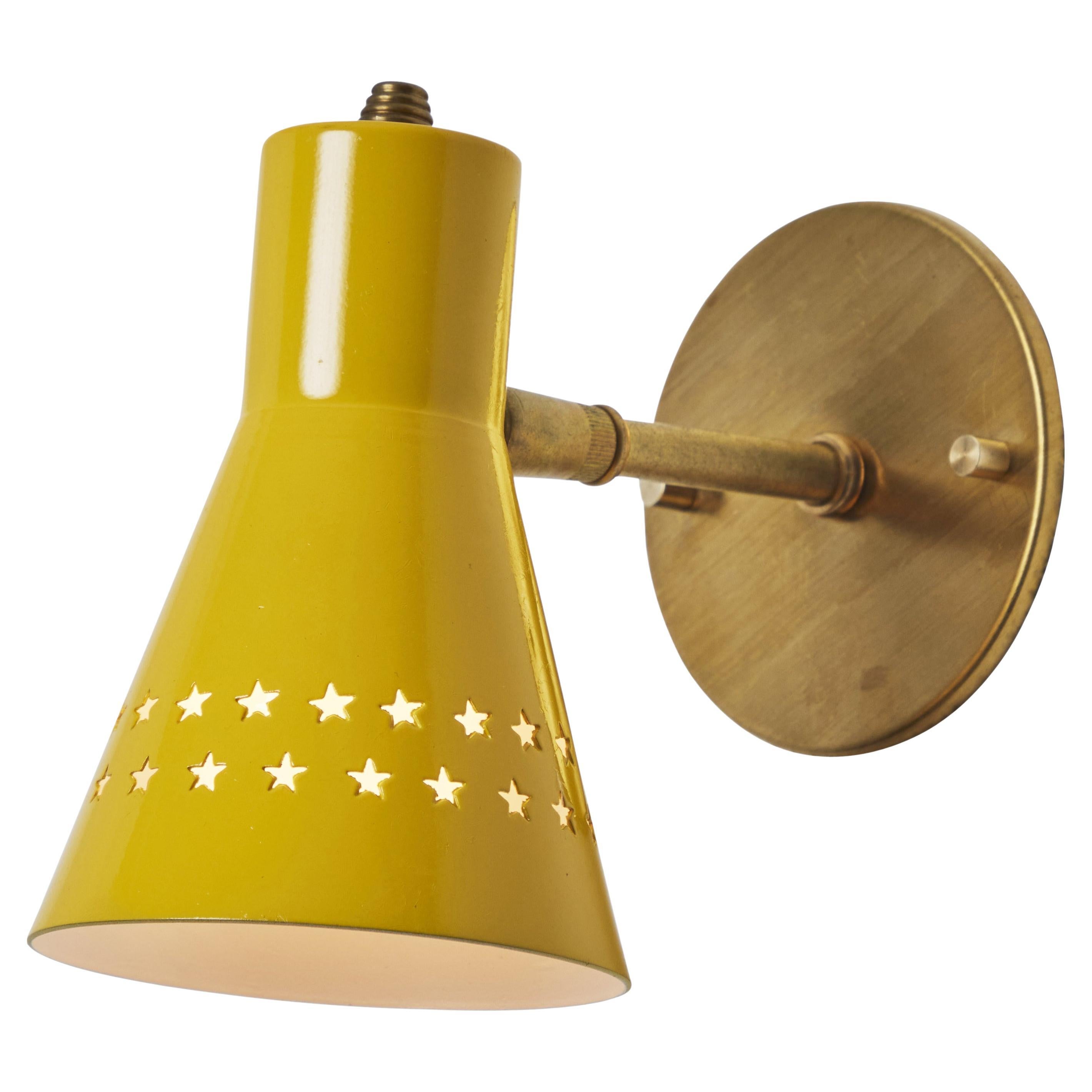 Rare 1950s Robert Mathieu Perforated Yellow Metal and Brass Wall Sconce