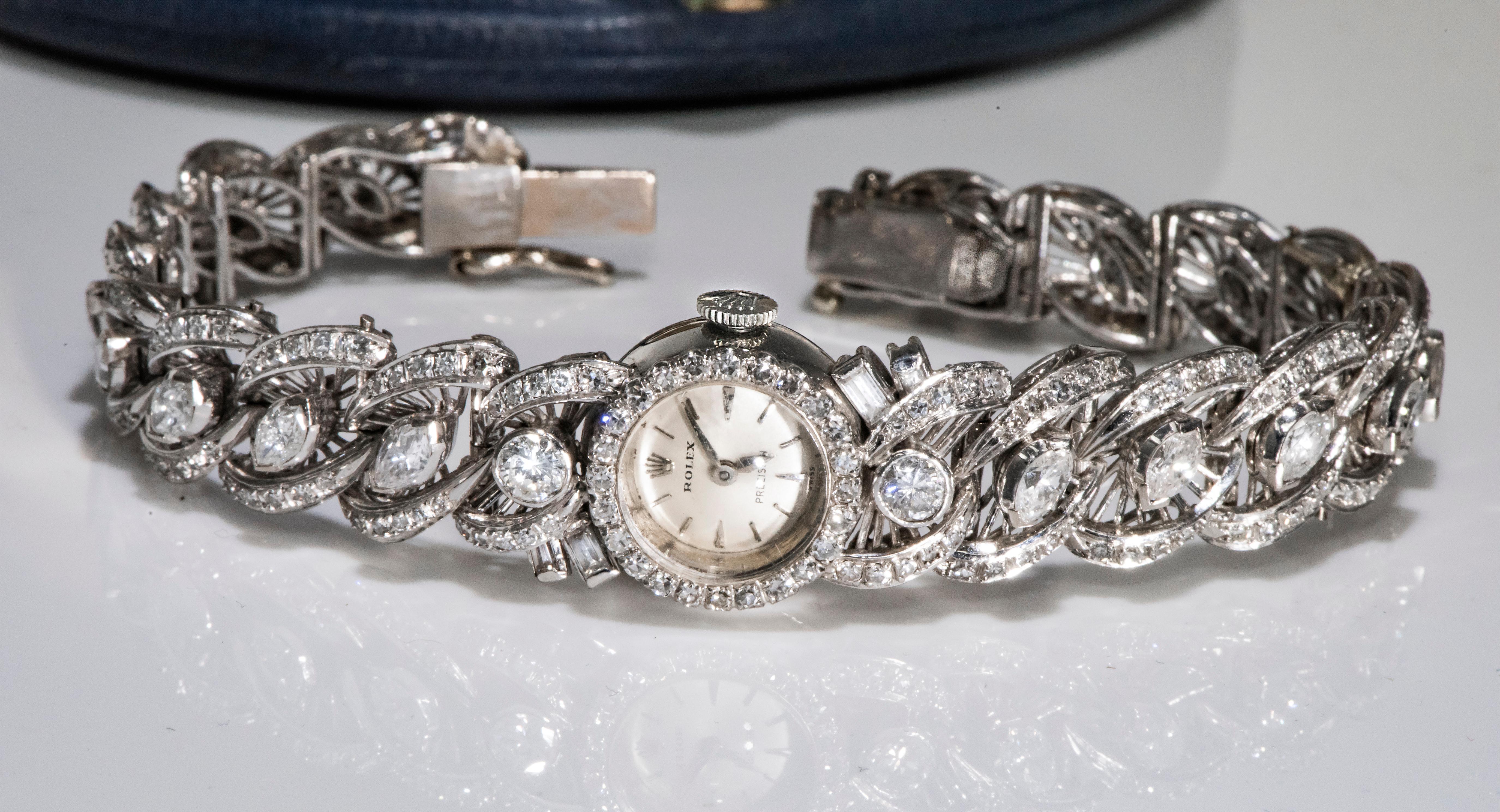 Seltene Rolex Diamond Set aus 18 Karat Weißgold-Armbanduhr aus den 1950er Jahren 6