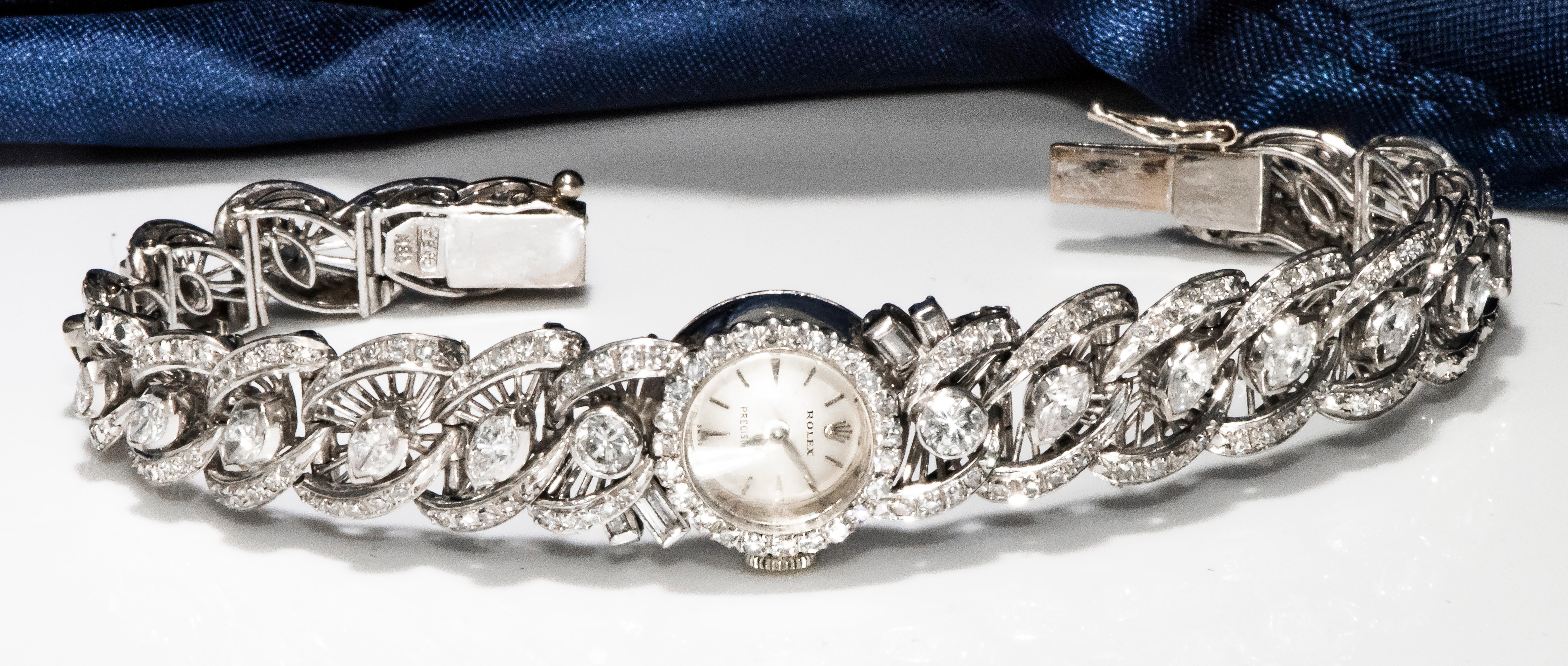 Seltene Rolex Diamond Set aus 18 Karat Weißgold-Armbanduhr aus den 1950er Jahren für Damen oder Herren
