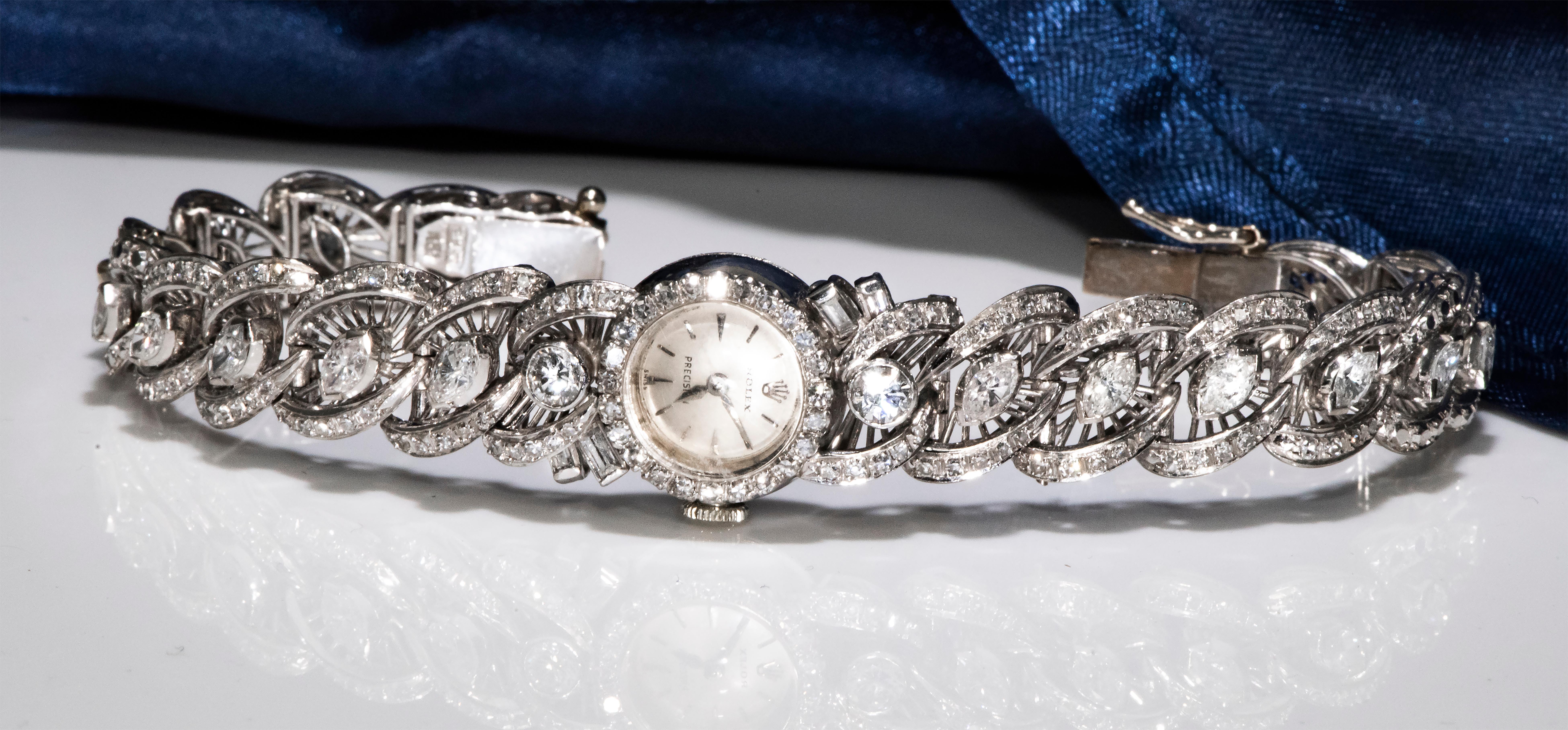 Seltene Rolex Diamond Set aus 18 Karat Weißgold-Armbanduhr aus den 1950er Jahren 2