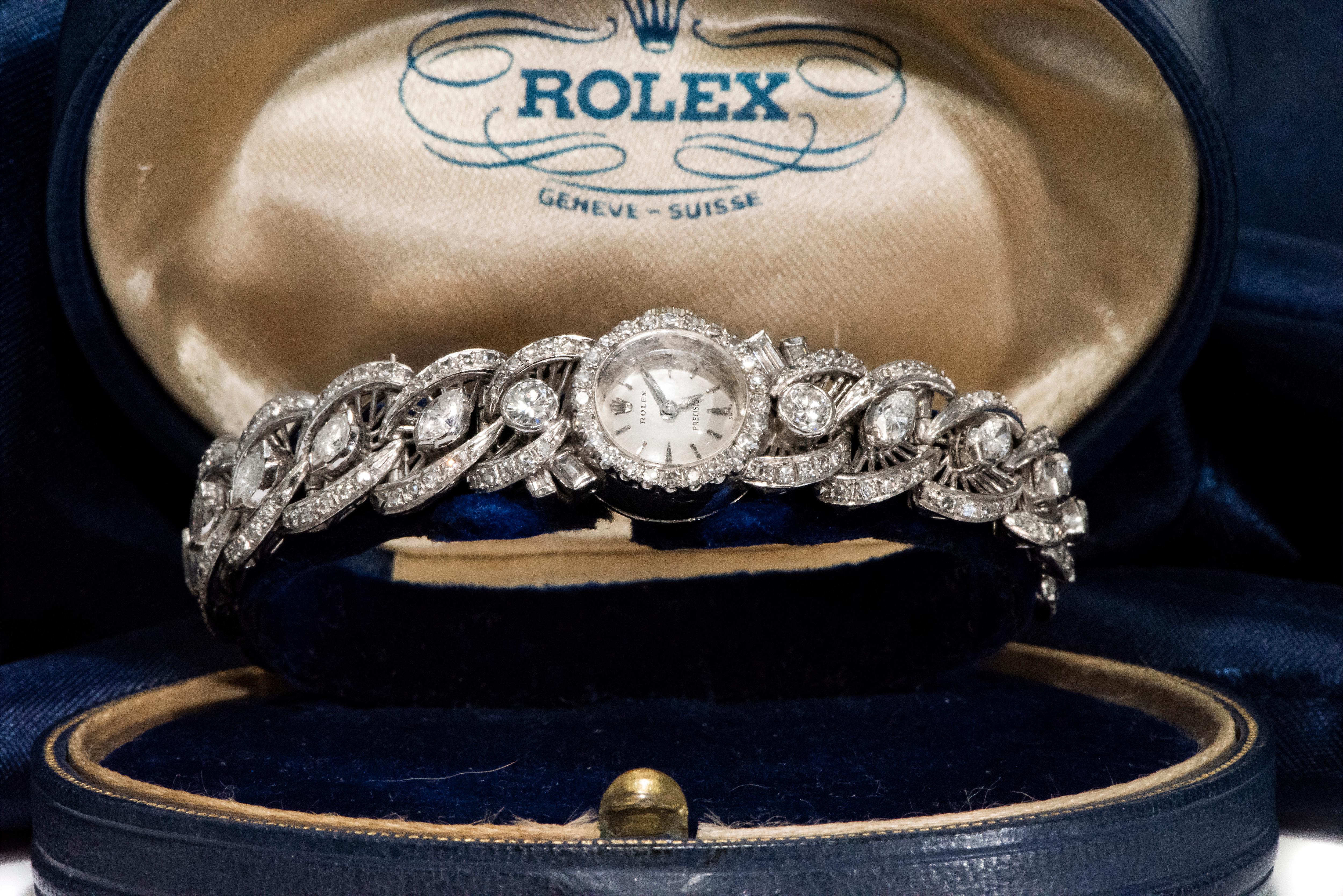Seltene Rolex Diamond Set aus 18 Karat Weißgold-Armbanduhr aus den 1950er Jahren 5